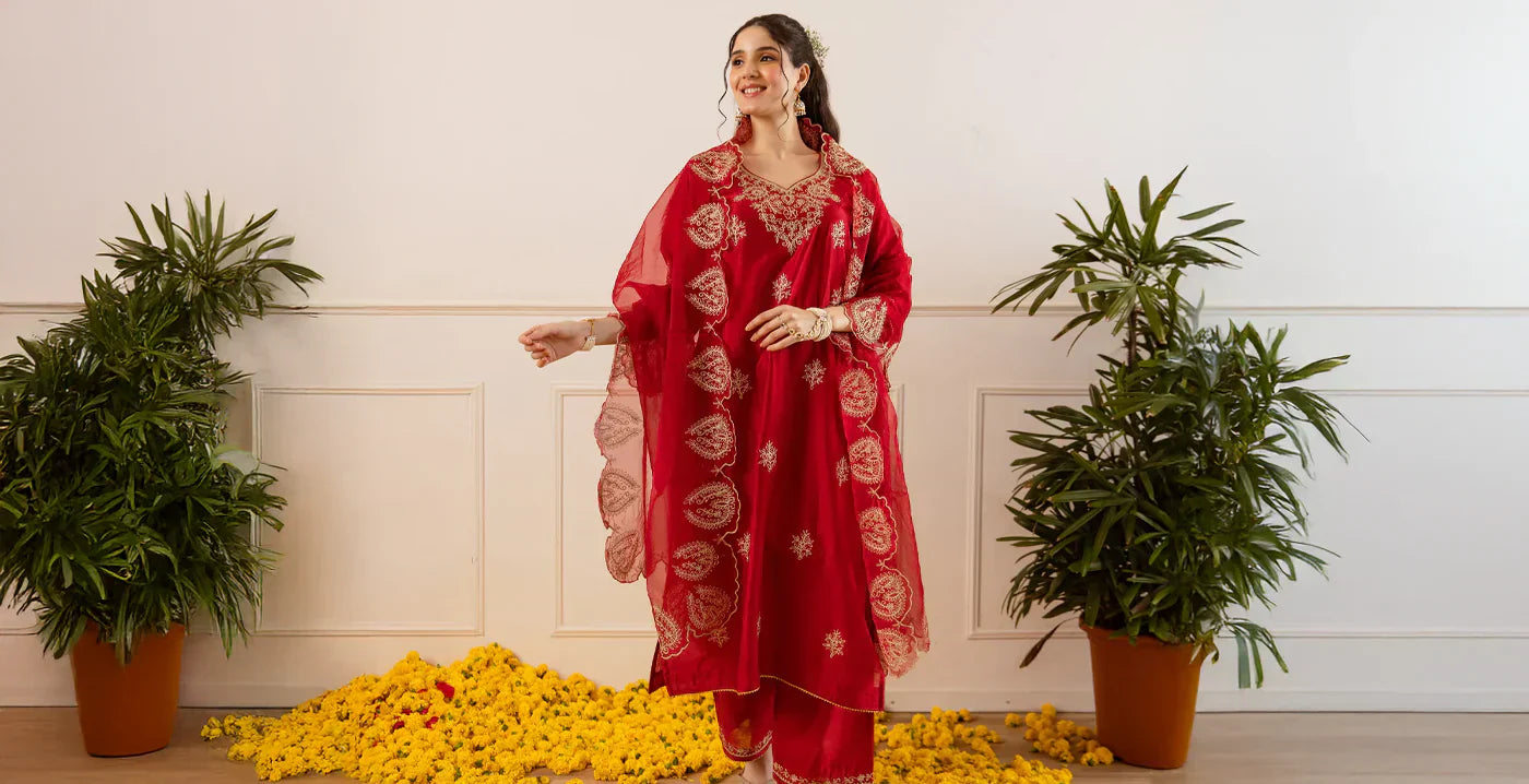 Statement Red Suits for Festive and Wedding Functions