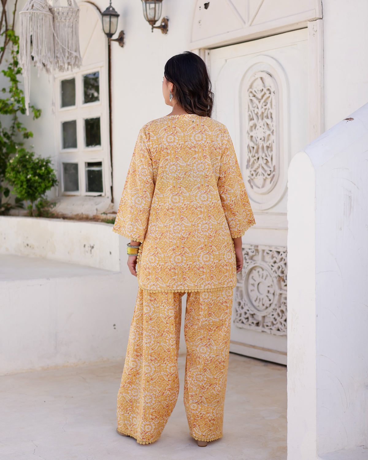 yellow hand block print salwar straight suit - Asrumo