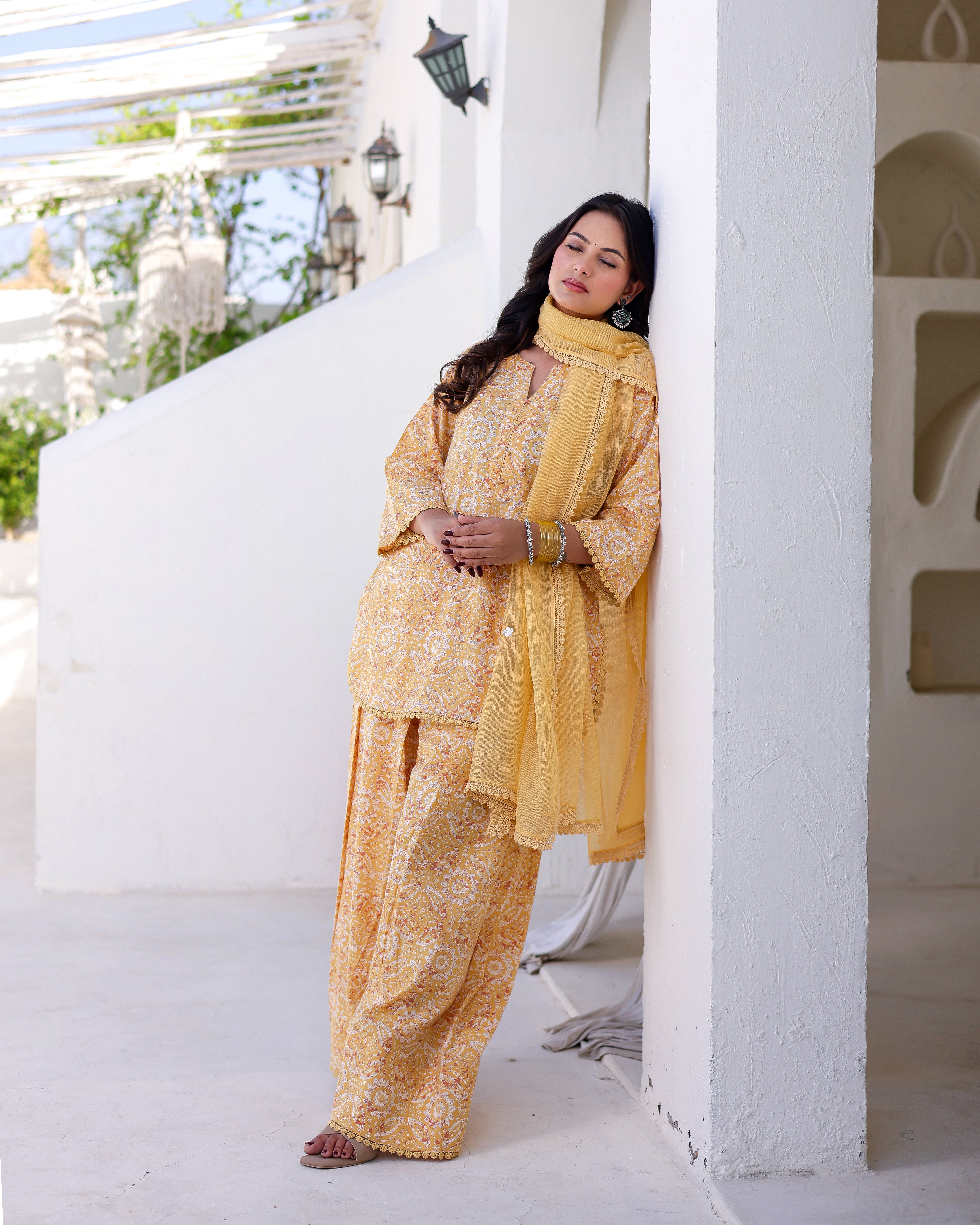 YELLOW HANDBLOCK SALWAR Straight Suit Set - 001A0421.JPG