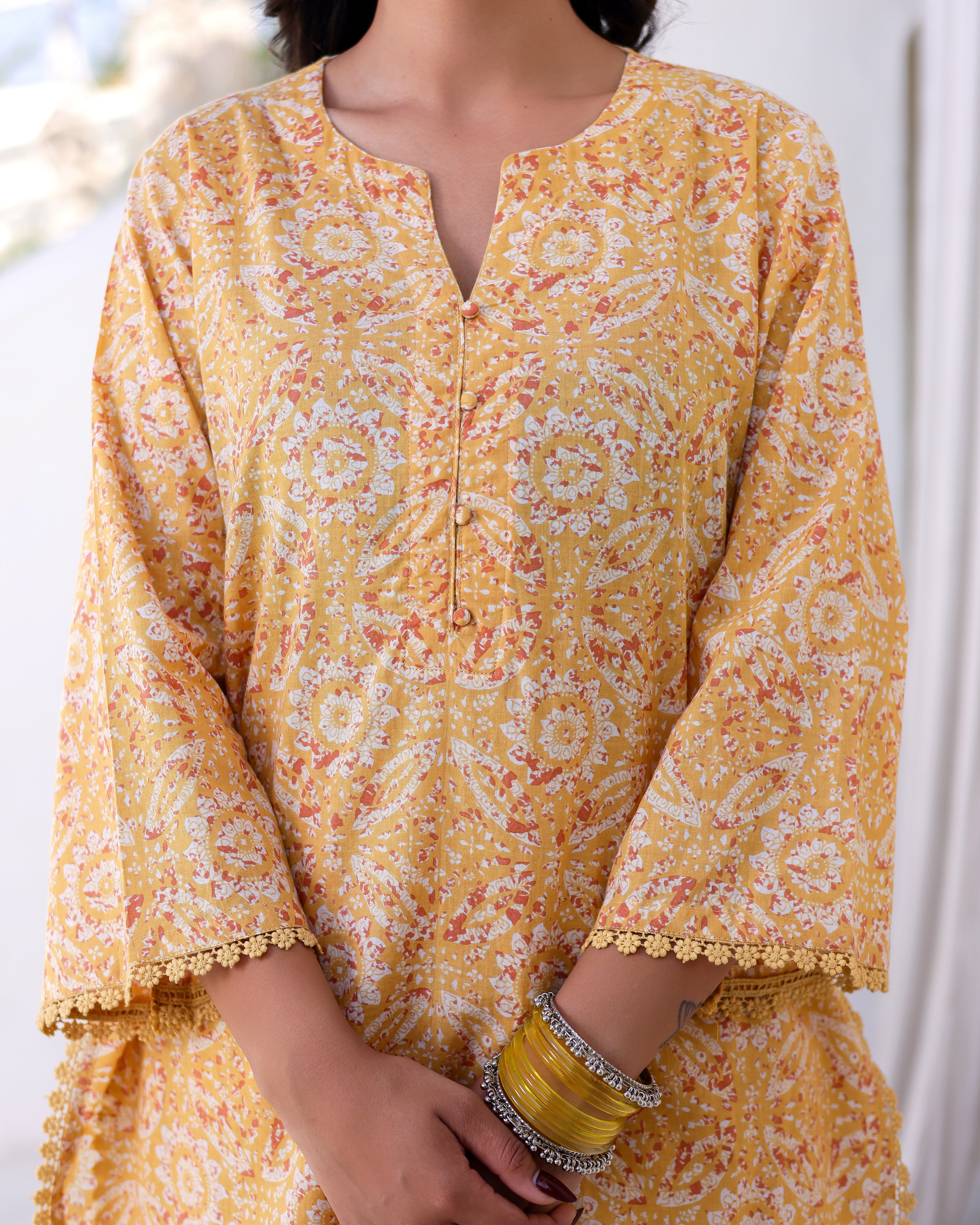 YELLOW HANDBLOCK SALWAR Straight Suit Set - 001A0425.JPG
