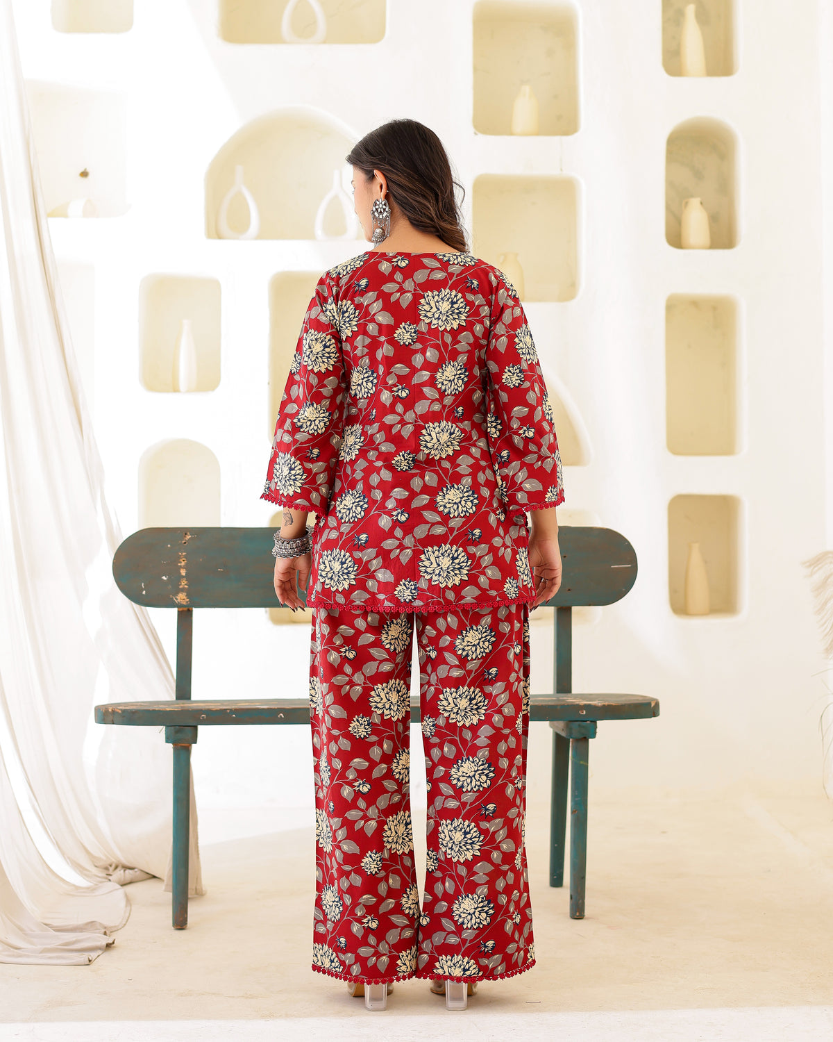 Maroon Floral Handblock Suit Set