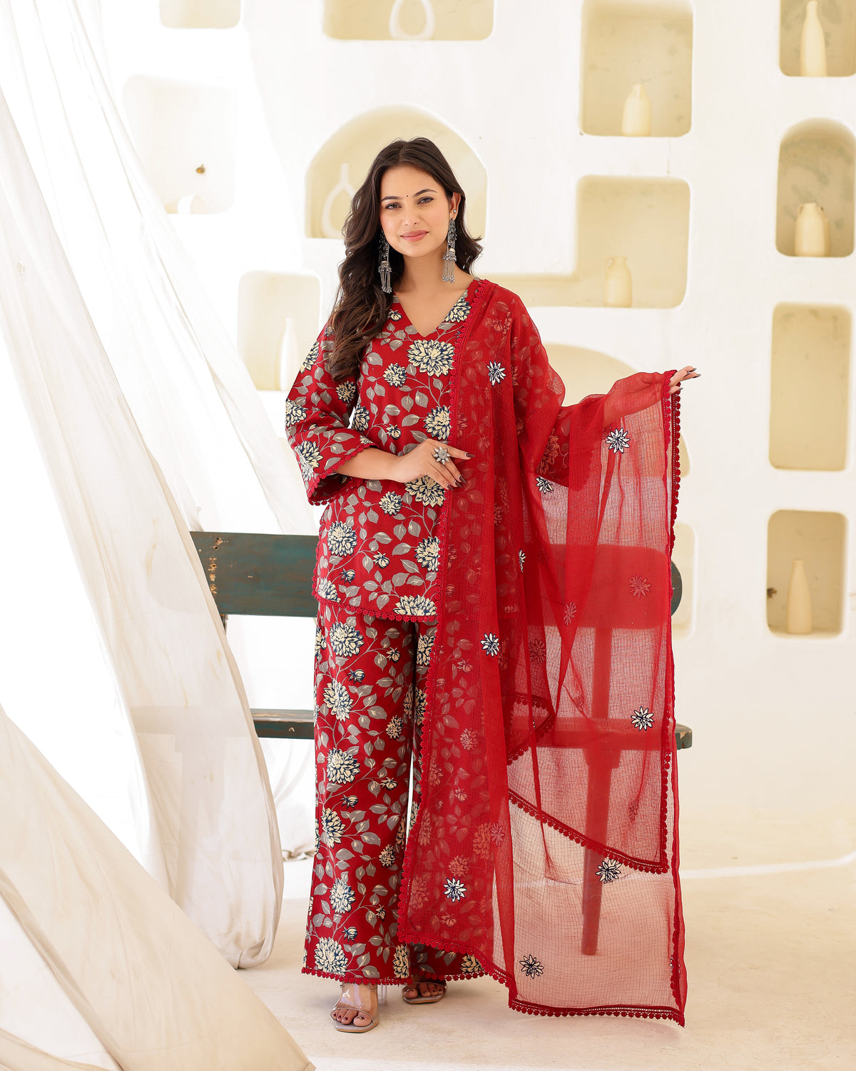 Maroon Floral Handblock Suit Set