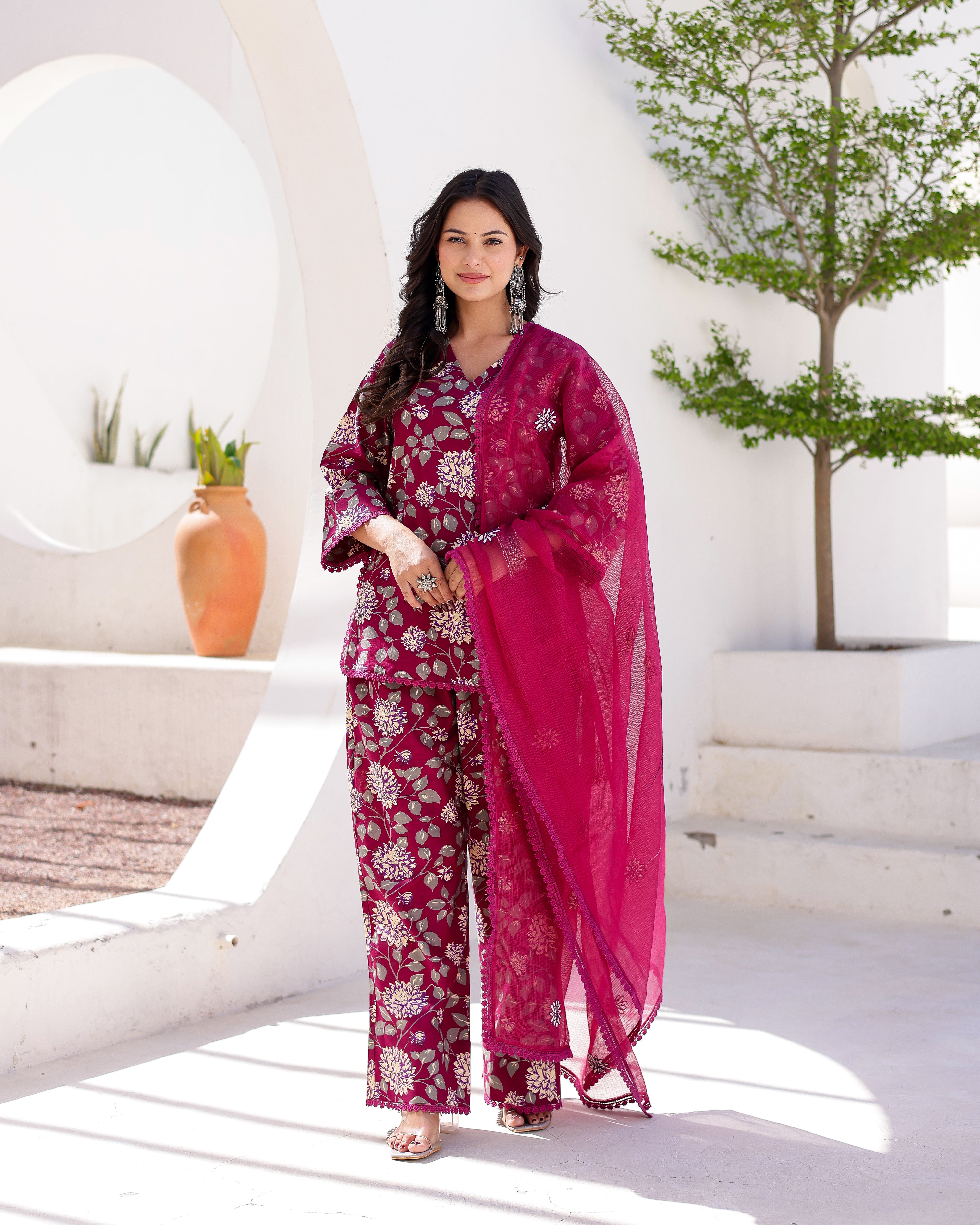 Magenta Floral Handblock Straight Suit Set - 001A0683.JPG