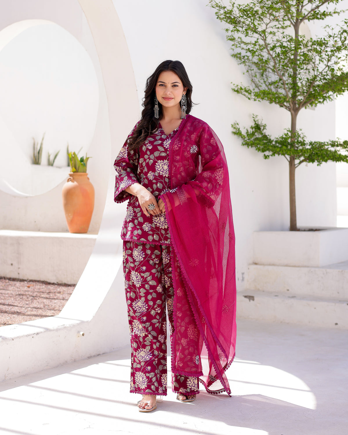 Magenta Floral Handblock Suit Set