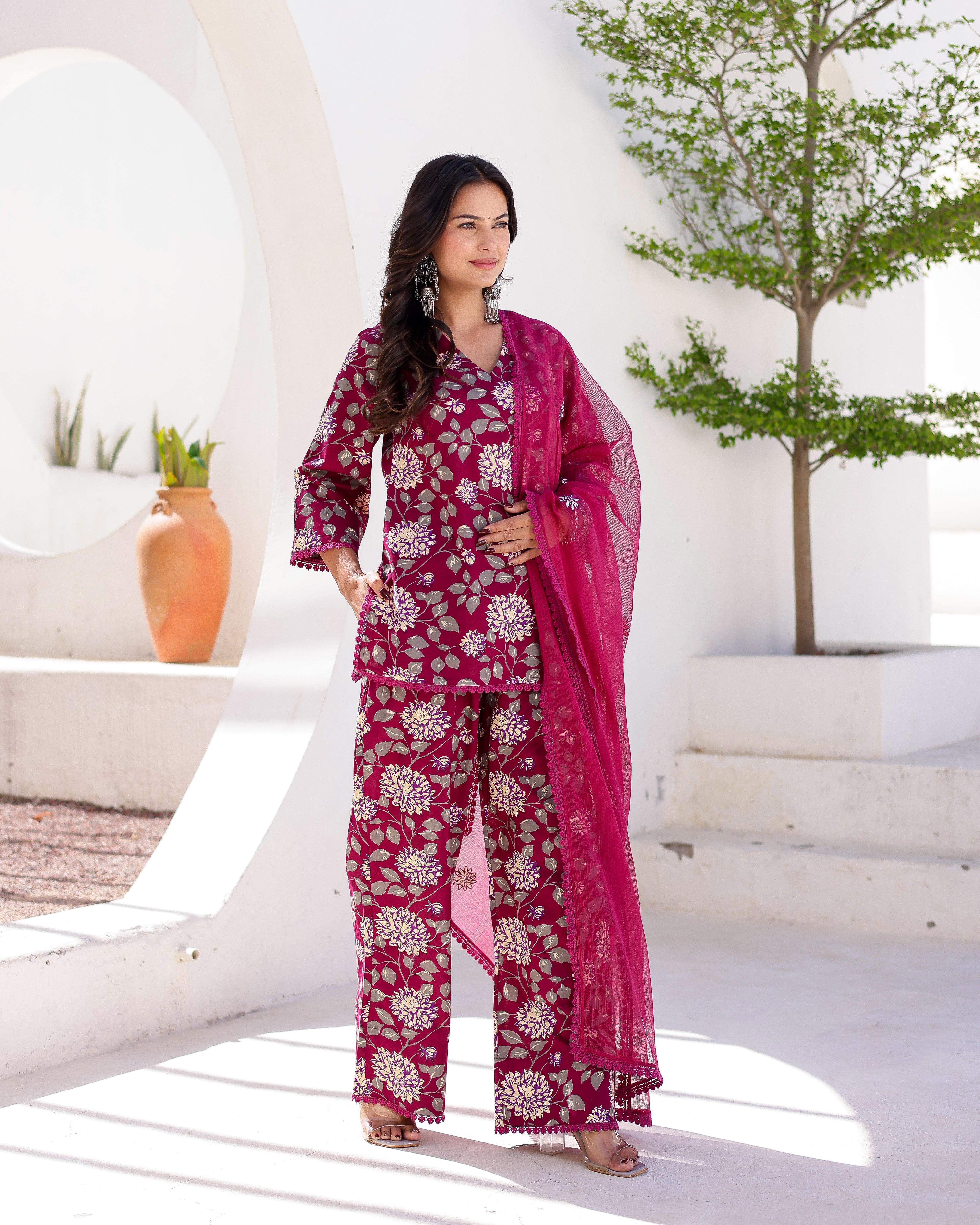 Magenta Floral Handblock Straight Suit Set - 001A0684.JPG