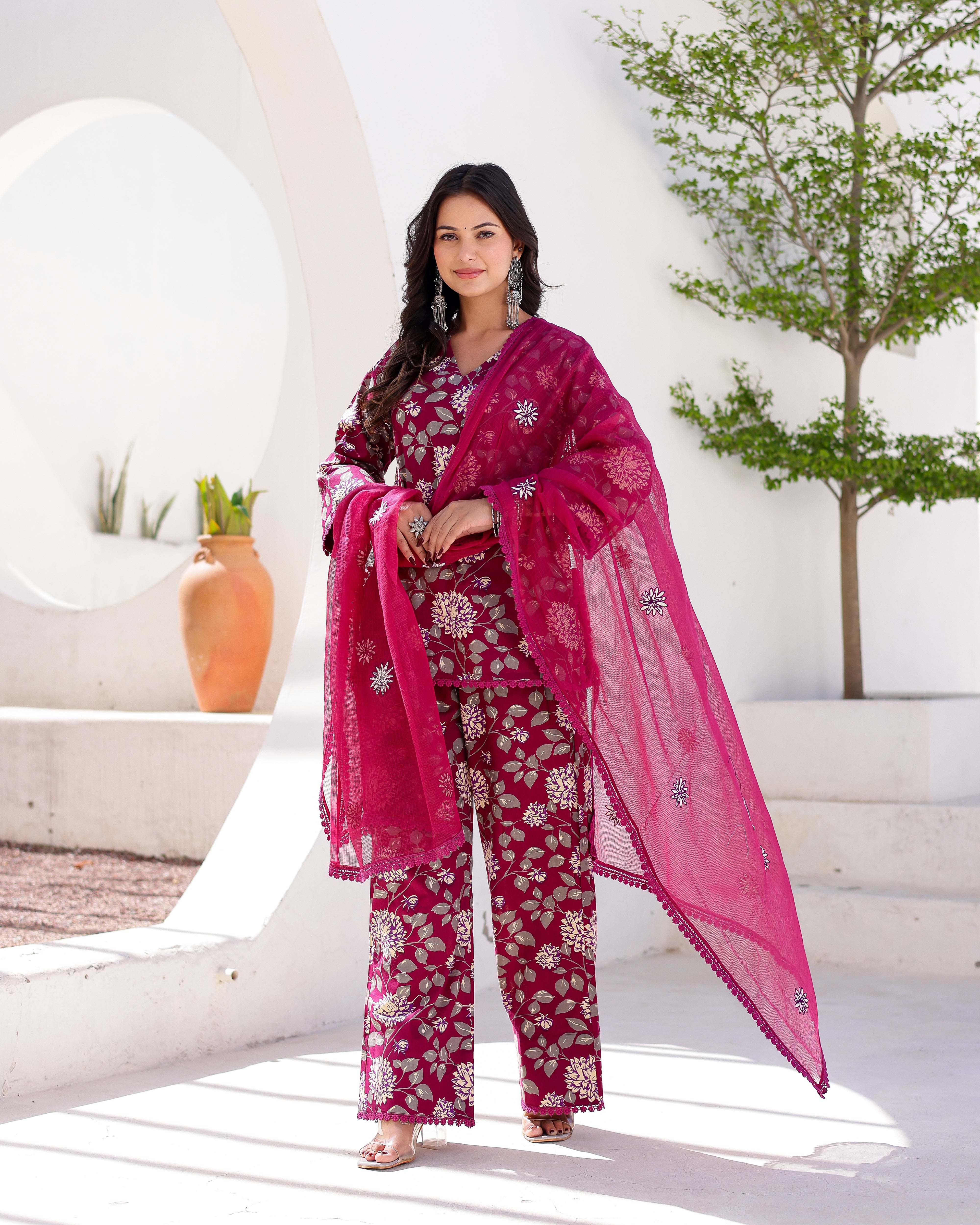 Magenta Floral Handblock Straight Suit Set - 001A0686.JPG