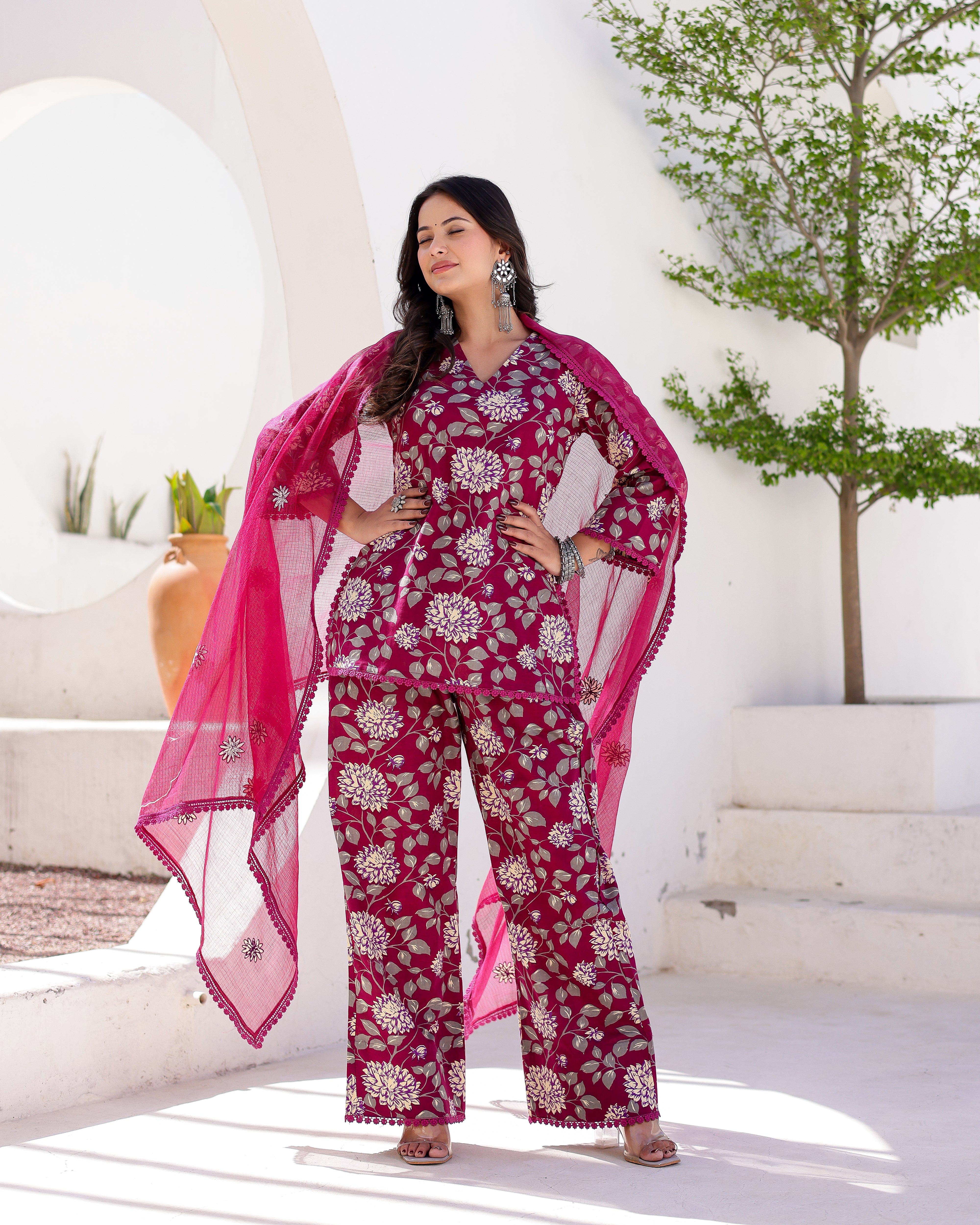 Magenta Floral Handblock Straight Suit Set - 001A0691.JPG