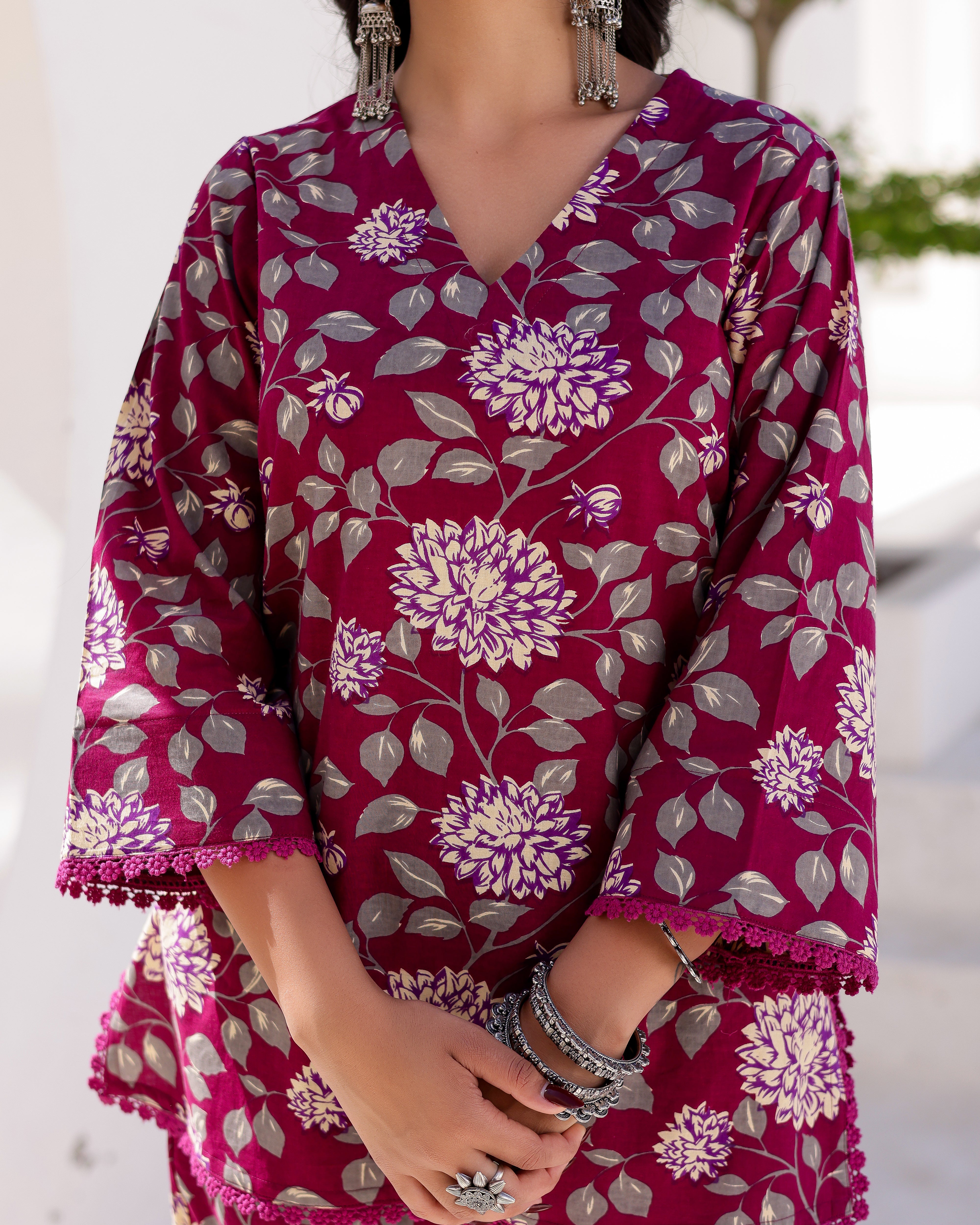 Magenta Floral Handblock Straight Suit Set - 001A0702.JPG