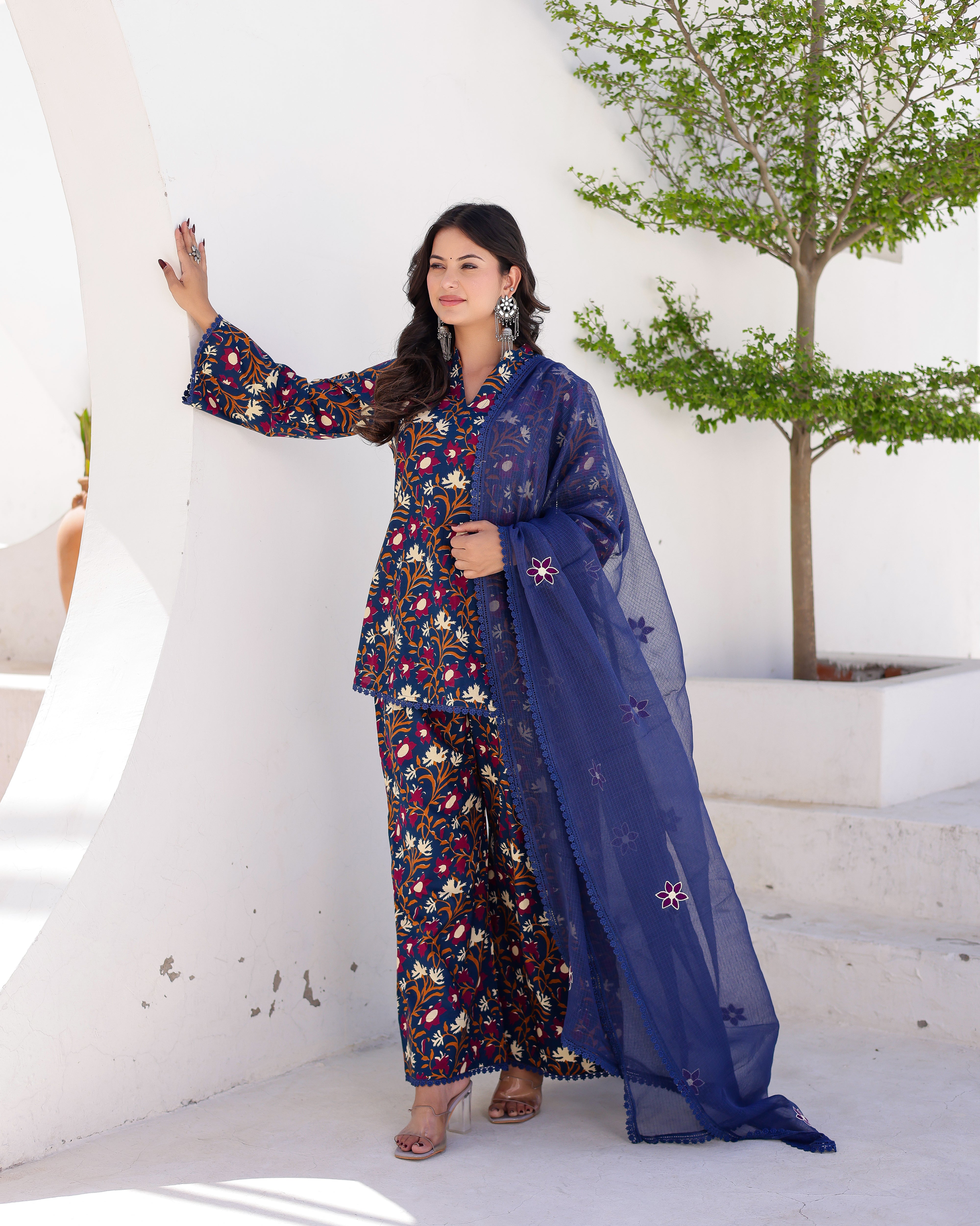Navy Blue Jaal Handblock Suit Set - 001A0723.JPG