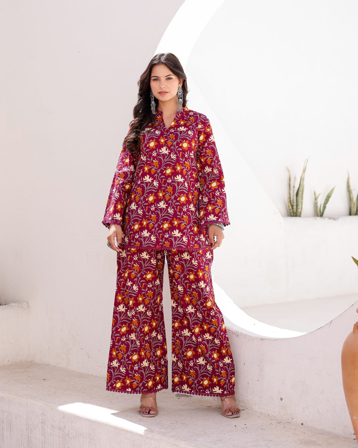 Magenta Jaal Handblock Suit Set