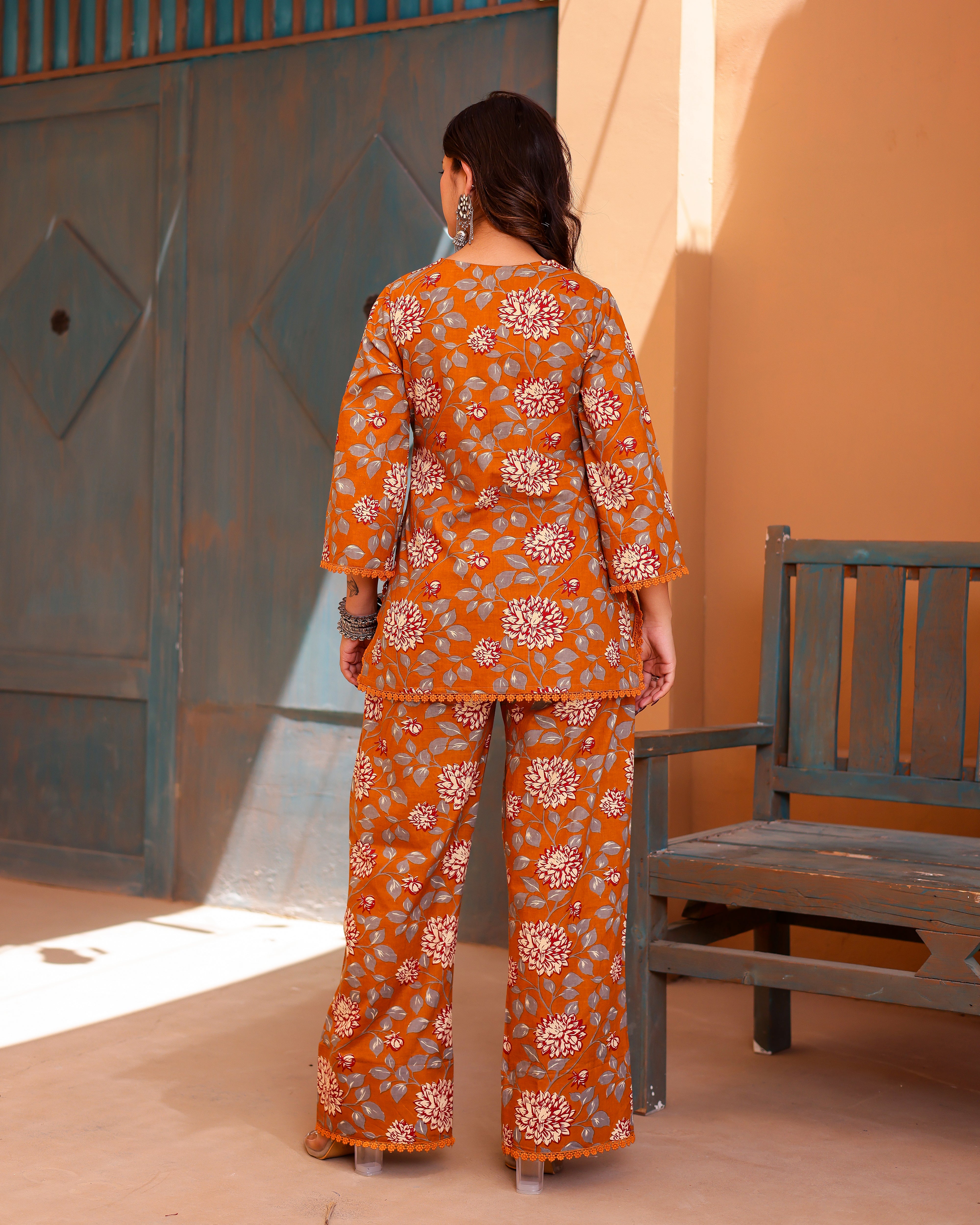 Mustard Floral Handblock Straigh Suit Set - 001A0778.JPG