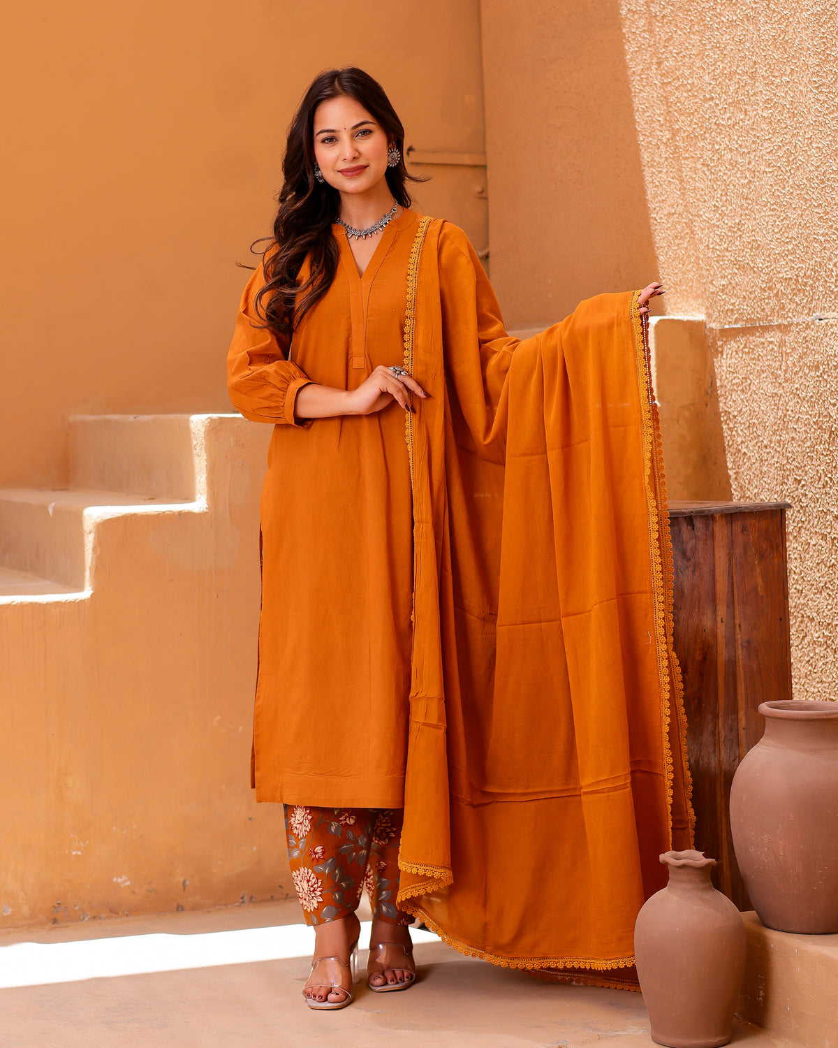 Yellow Paisley Handblock Suit Set | yellow kurta set - Asrumo
