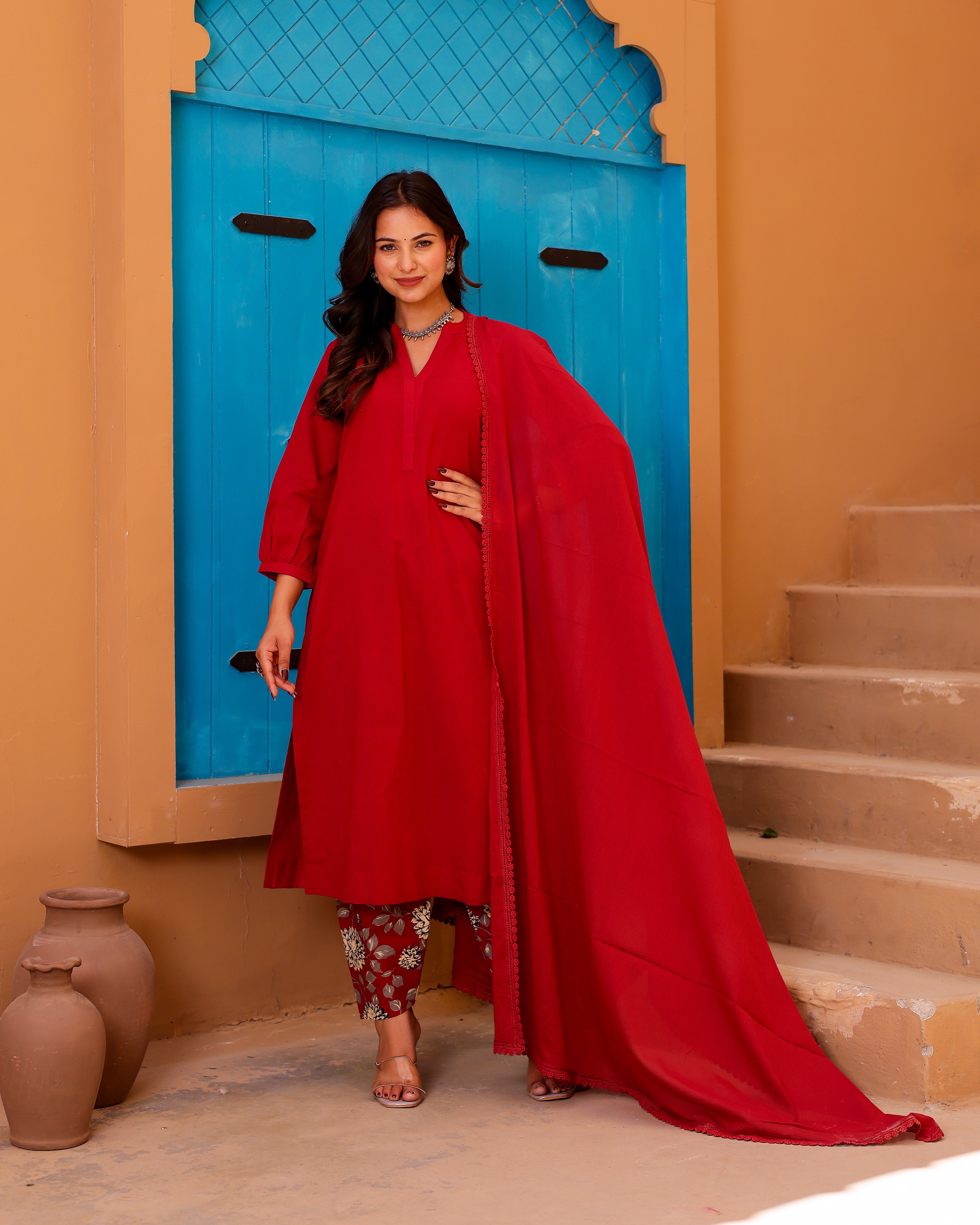Red Paisley Handblock Suit Set - 001A1015 (1).JPG