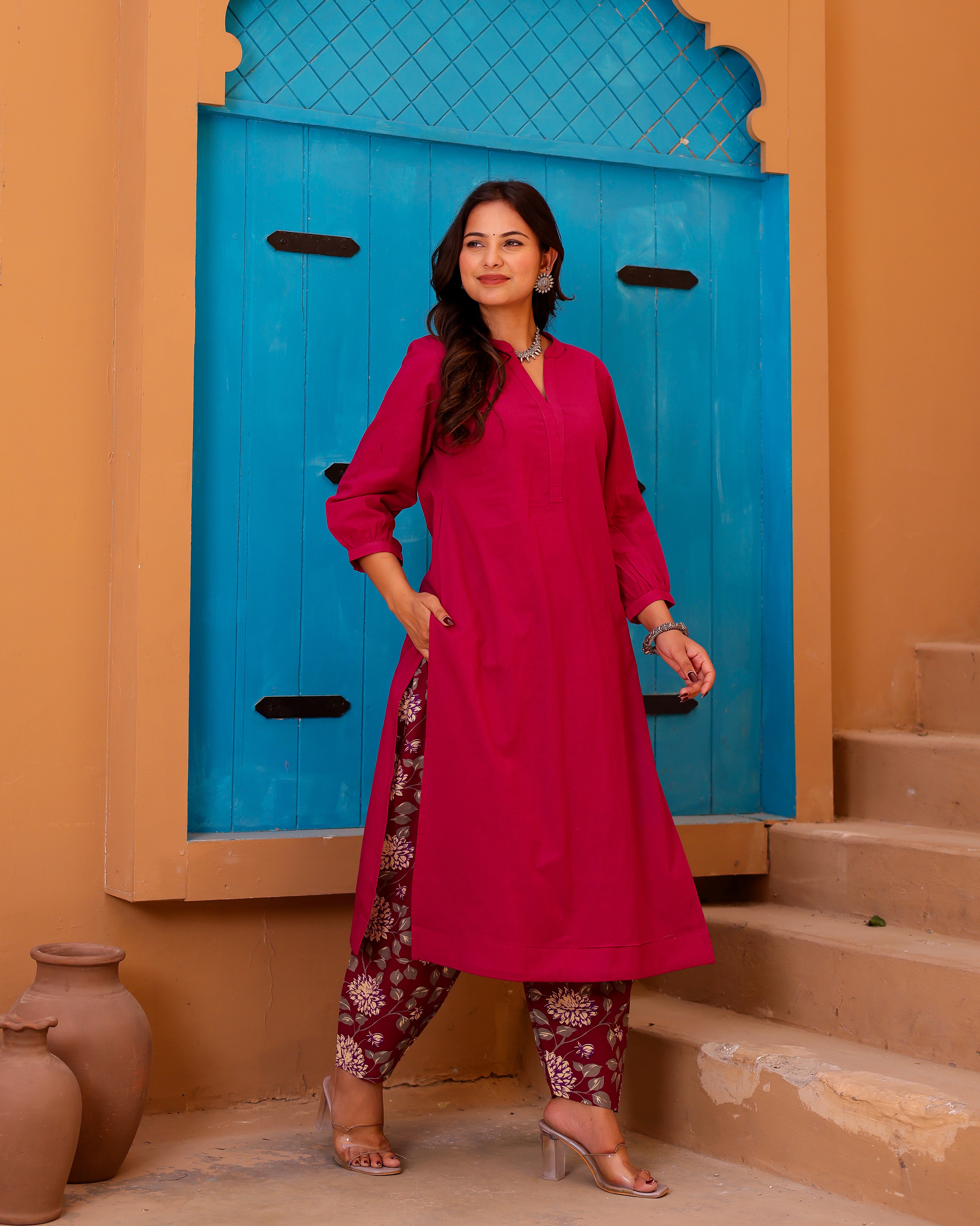 Magenta Paisley Handblock Suit Set - 001A1037.JPG