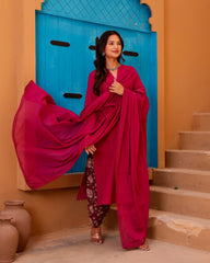 Magenta Paisley Handblock Suit Set