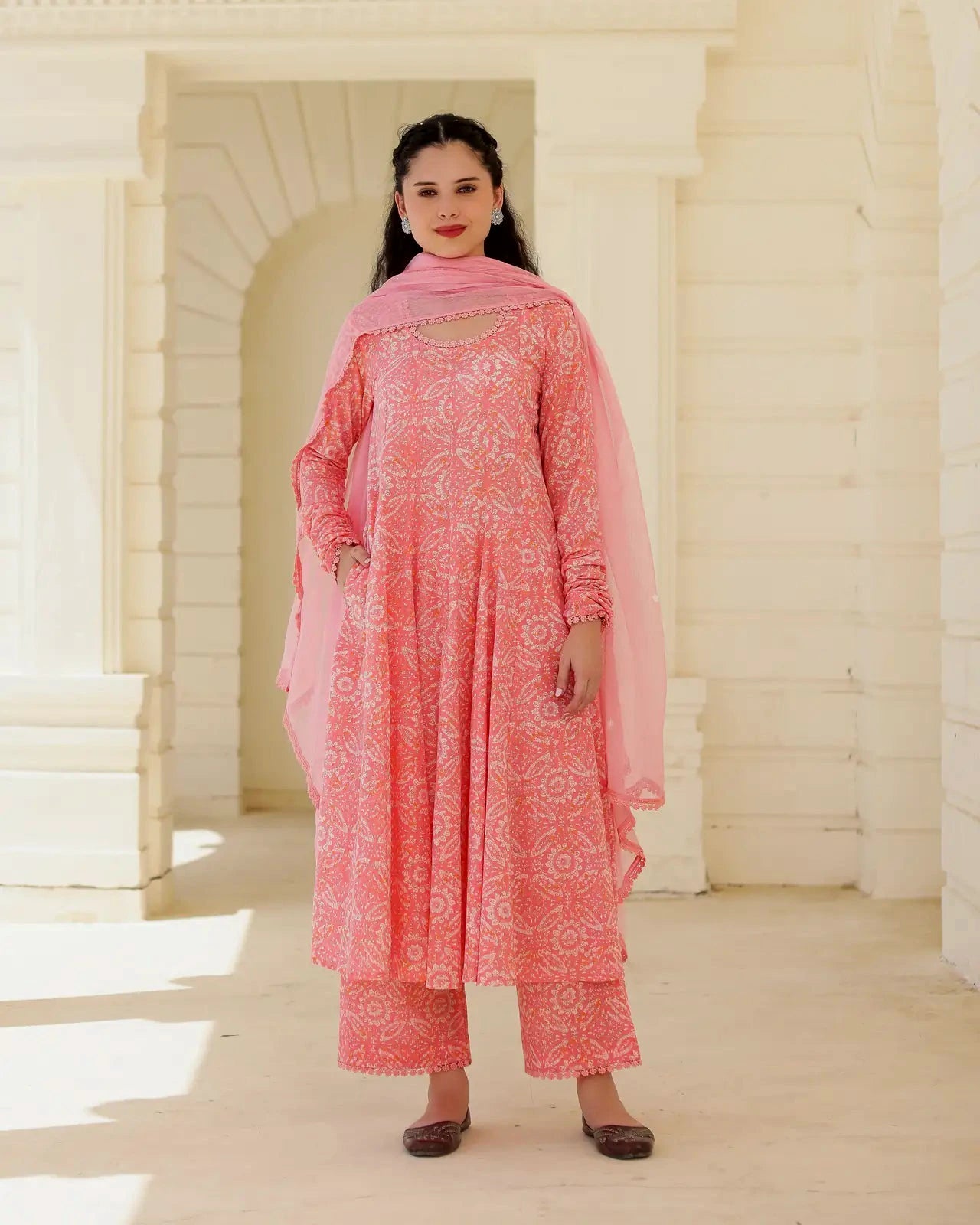 Blush Rose Pink Handblock Cotton Suit Set with Kota Doria Dupatta - AS-TTME-38 (6)