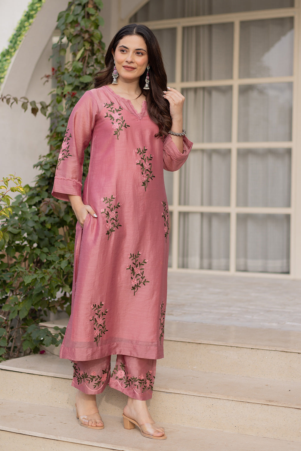 Guldasta pink chanderi suit set matching chanderi dupatta