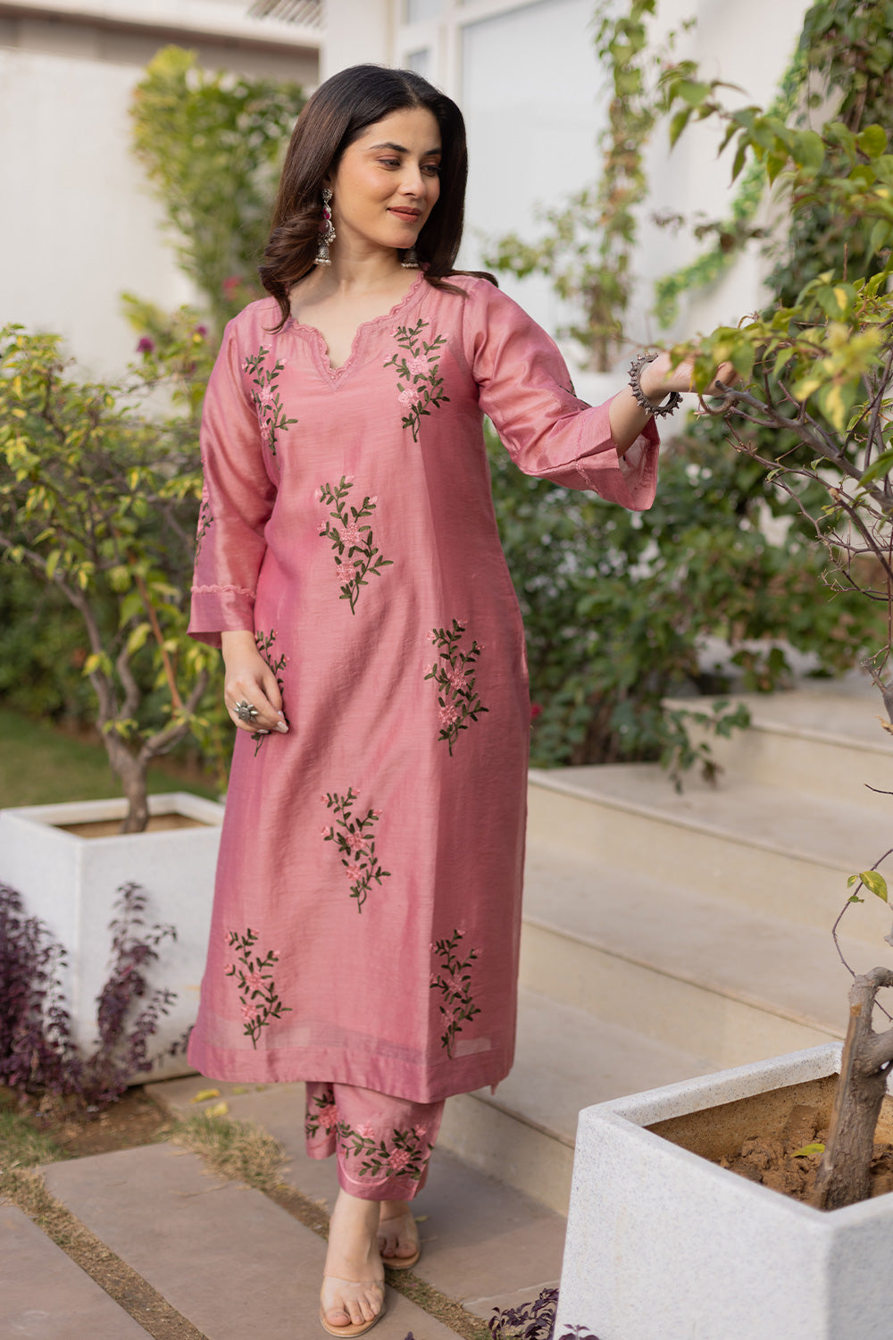 Guldasta pink chanderi suit set matching chanderi dupatta