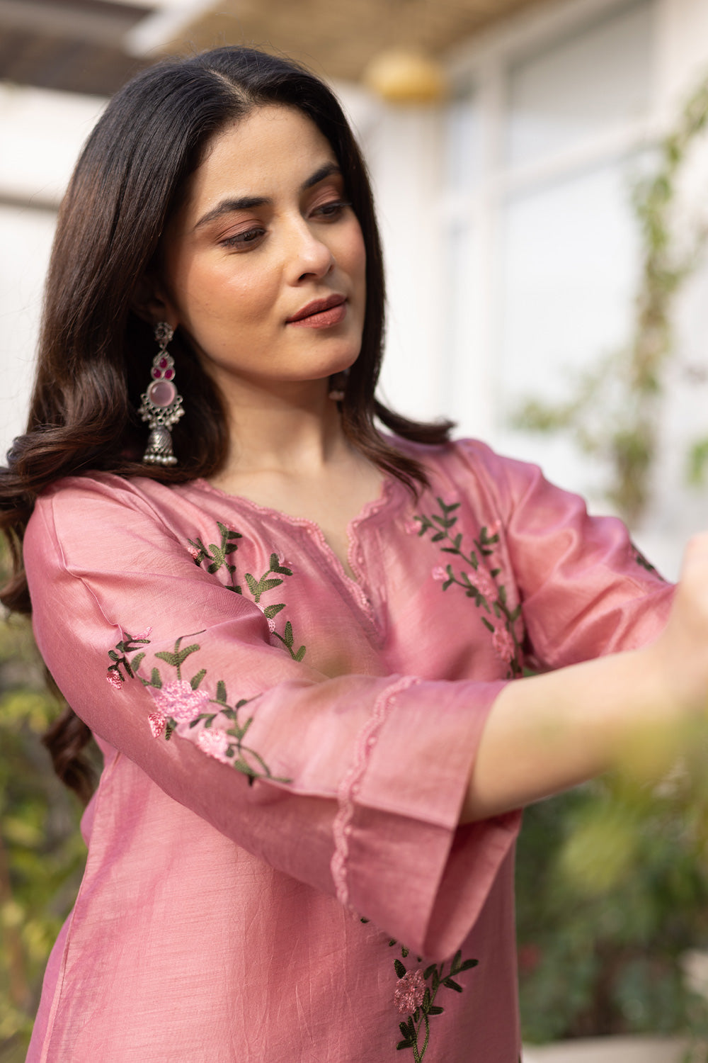 Guldasta pink chanderi suit set matching chanderi dupatta