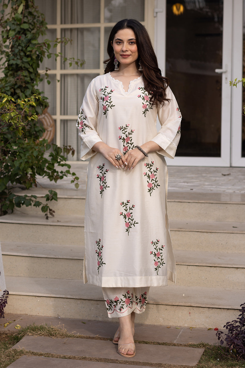 Guldasta white chanderi suit set matching chanderi dupatta