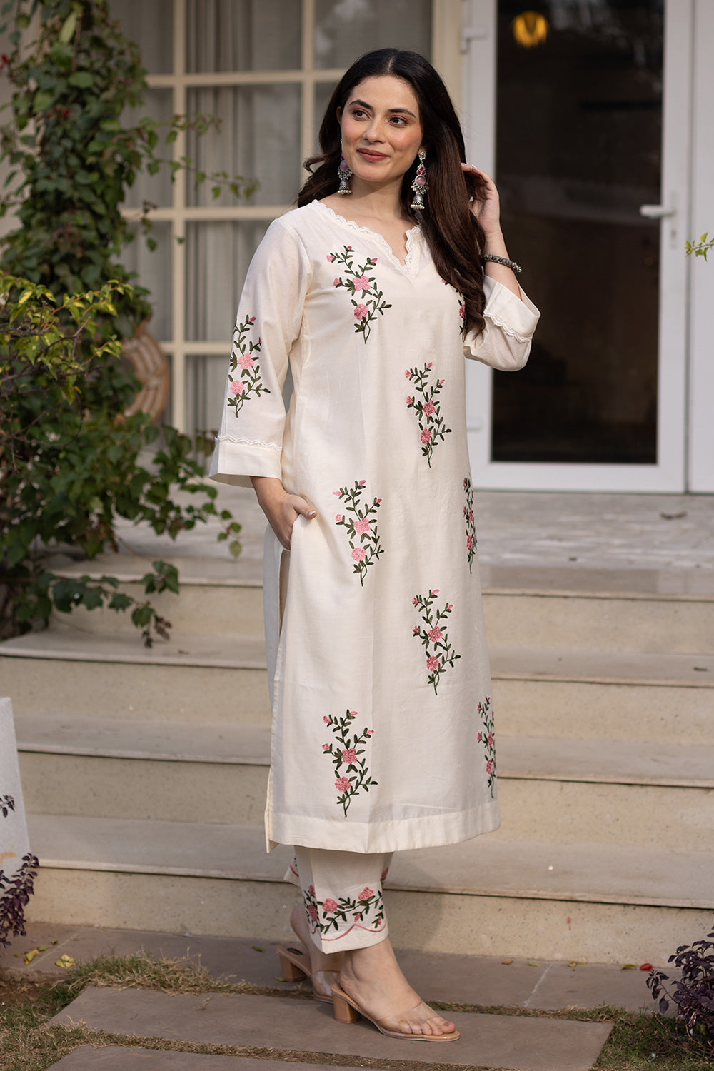 Guldasta white chanderi suit set matching chanderi dupatta