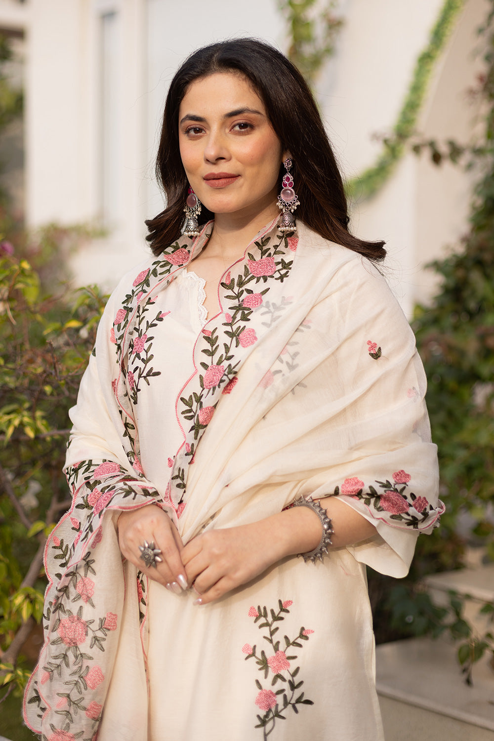 Guldasta white chanderi suit set matching chanderi dupatta