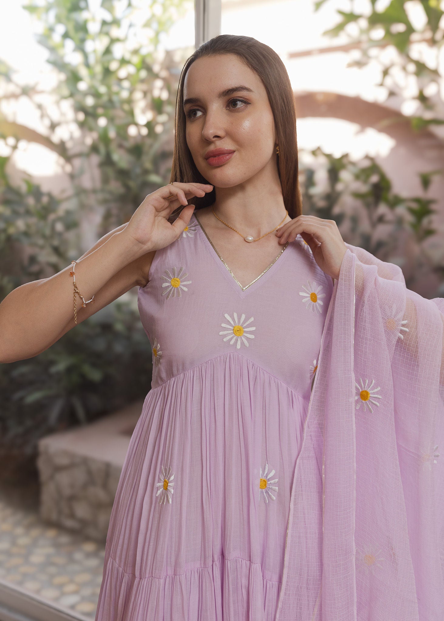 Lilac Mulmul Embroidered Tyre Anarkali