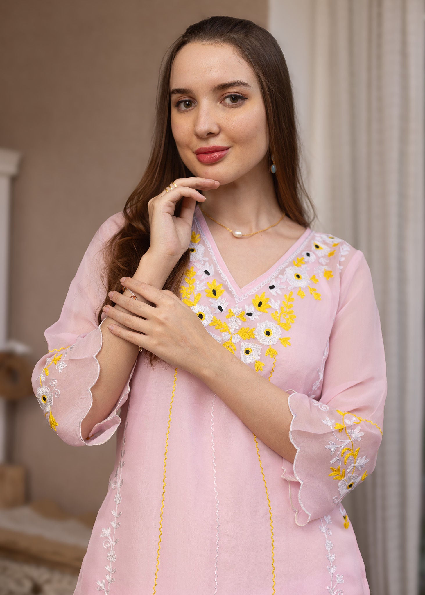 Light Pink Viscose Resam Embroidred Suit Set