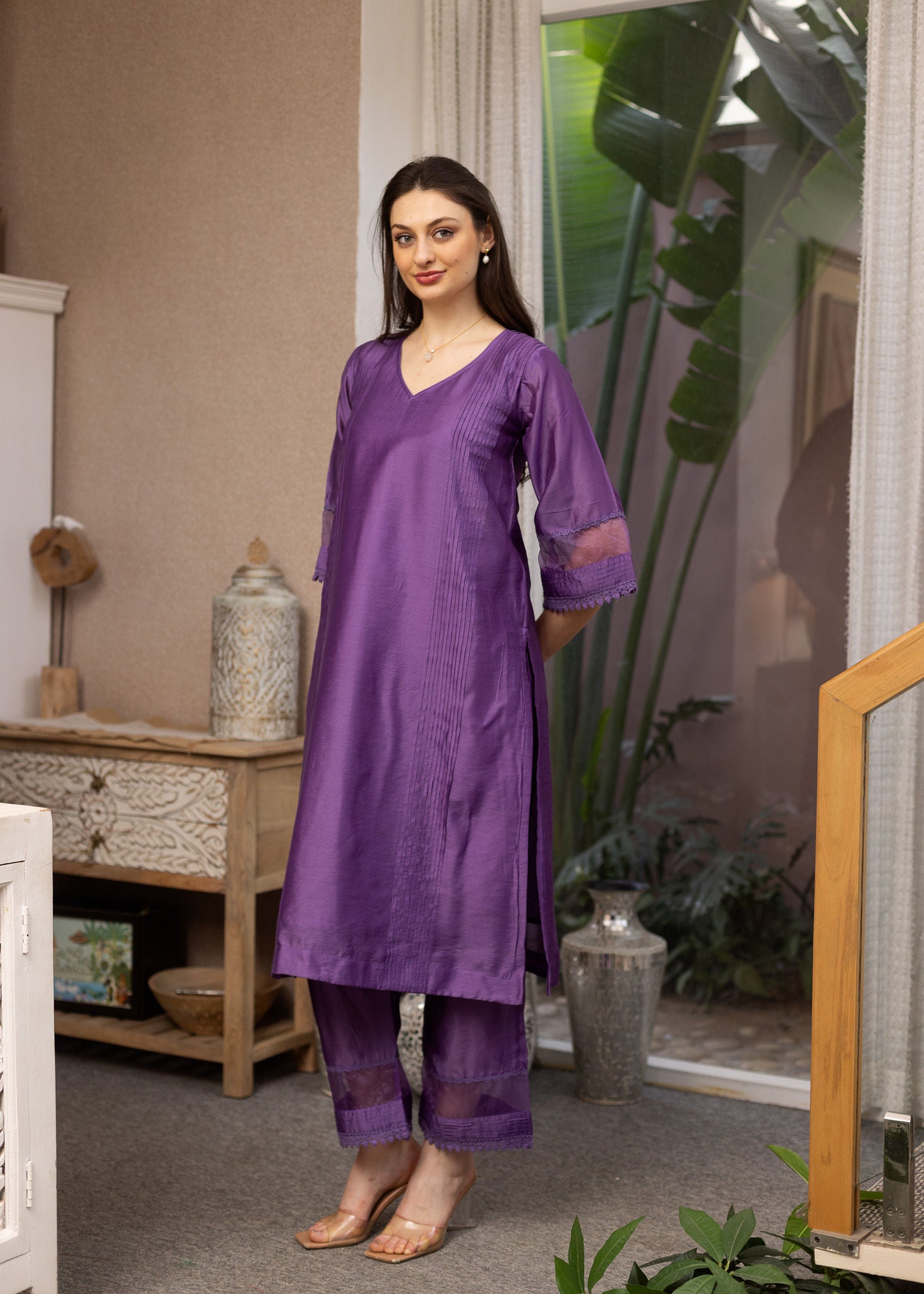 Purple Gemstone Chanderi Suit set