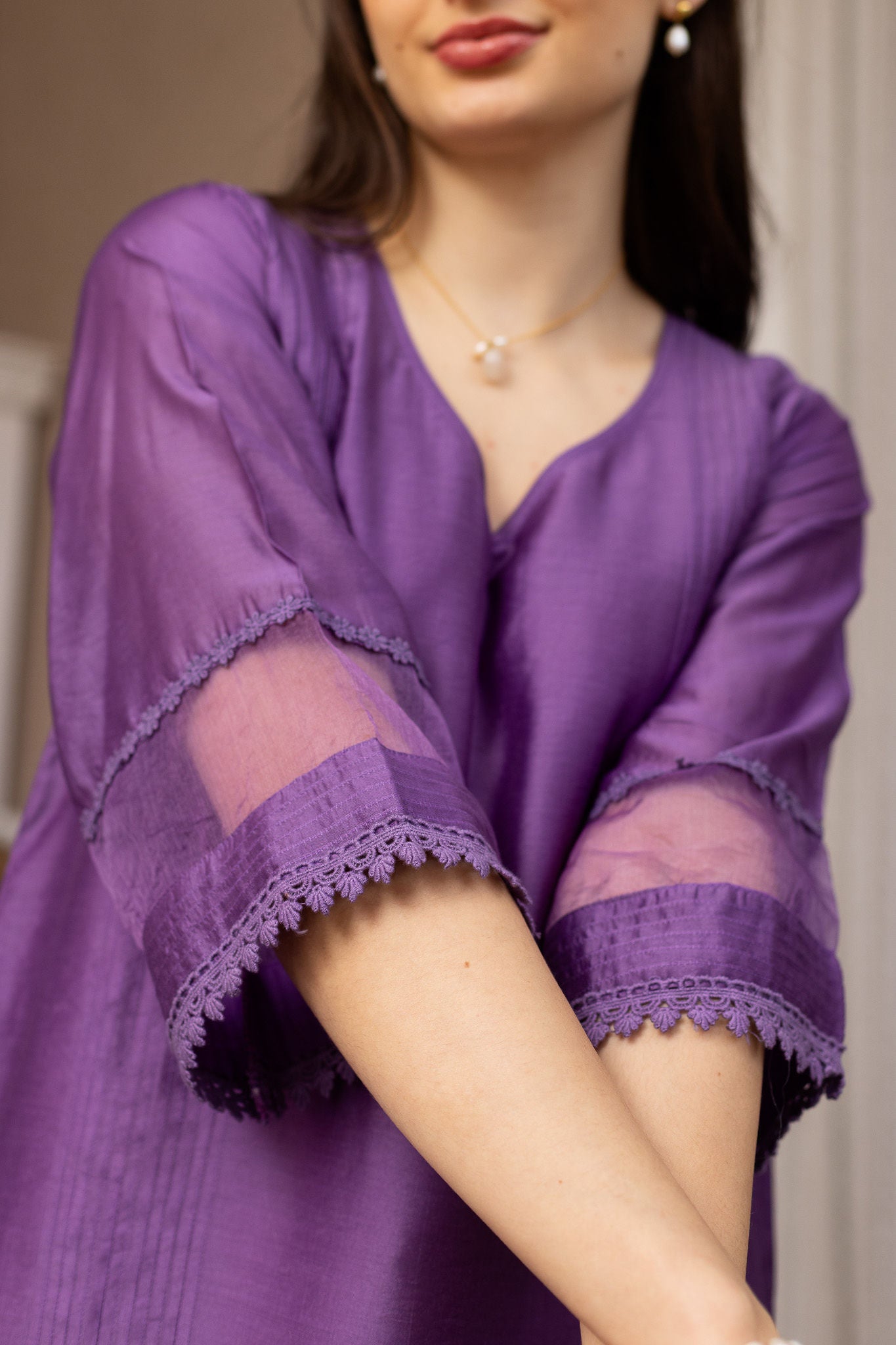 Purple Gemstone Chanderi Suit set