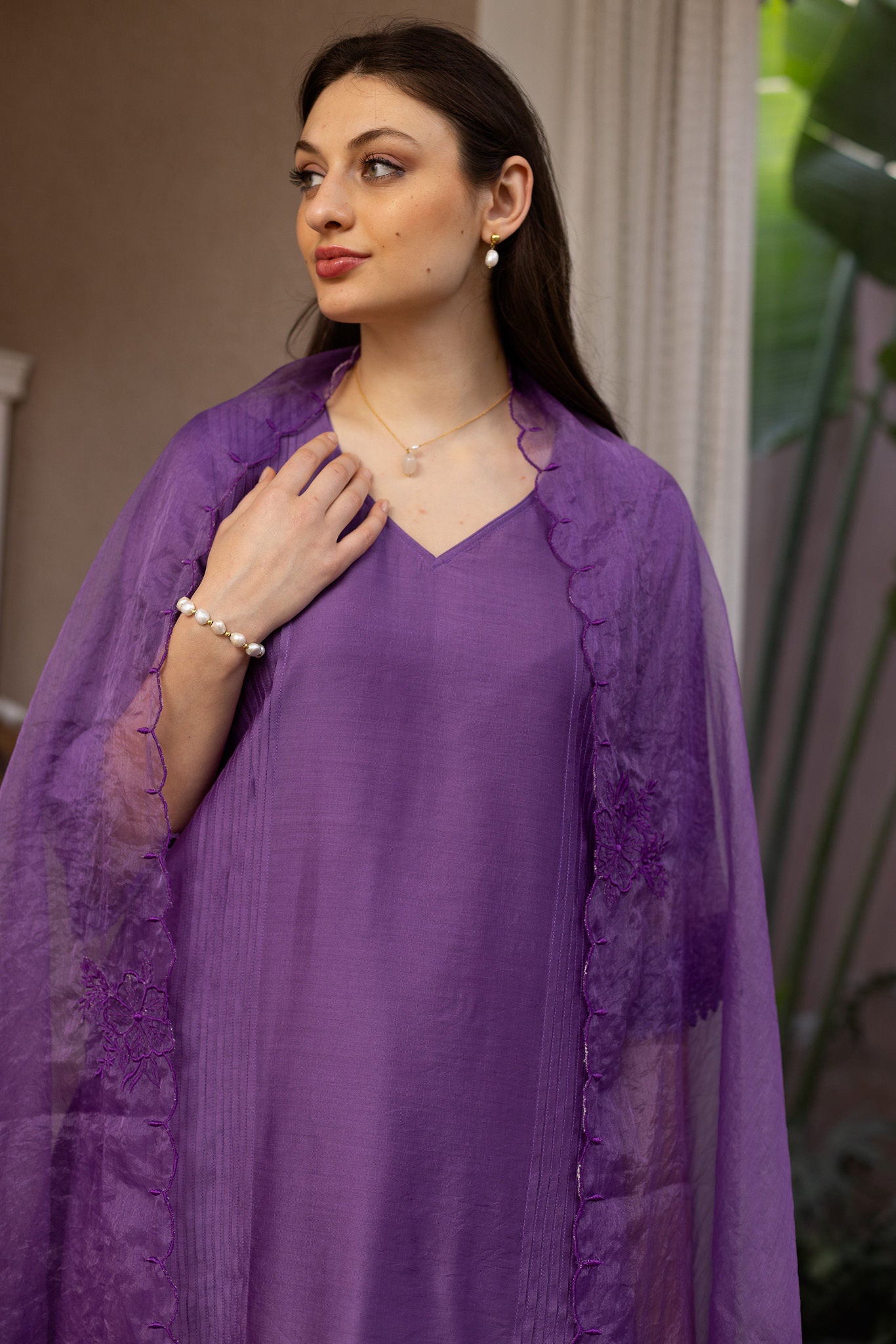Purple Gemstone Chanderi Suit set