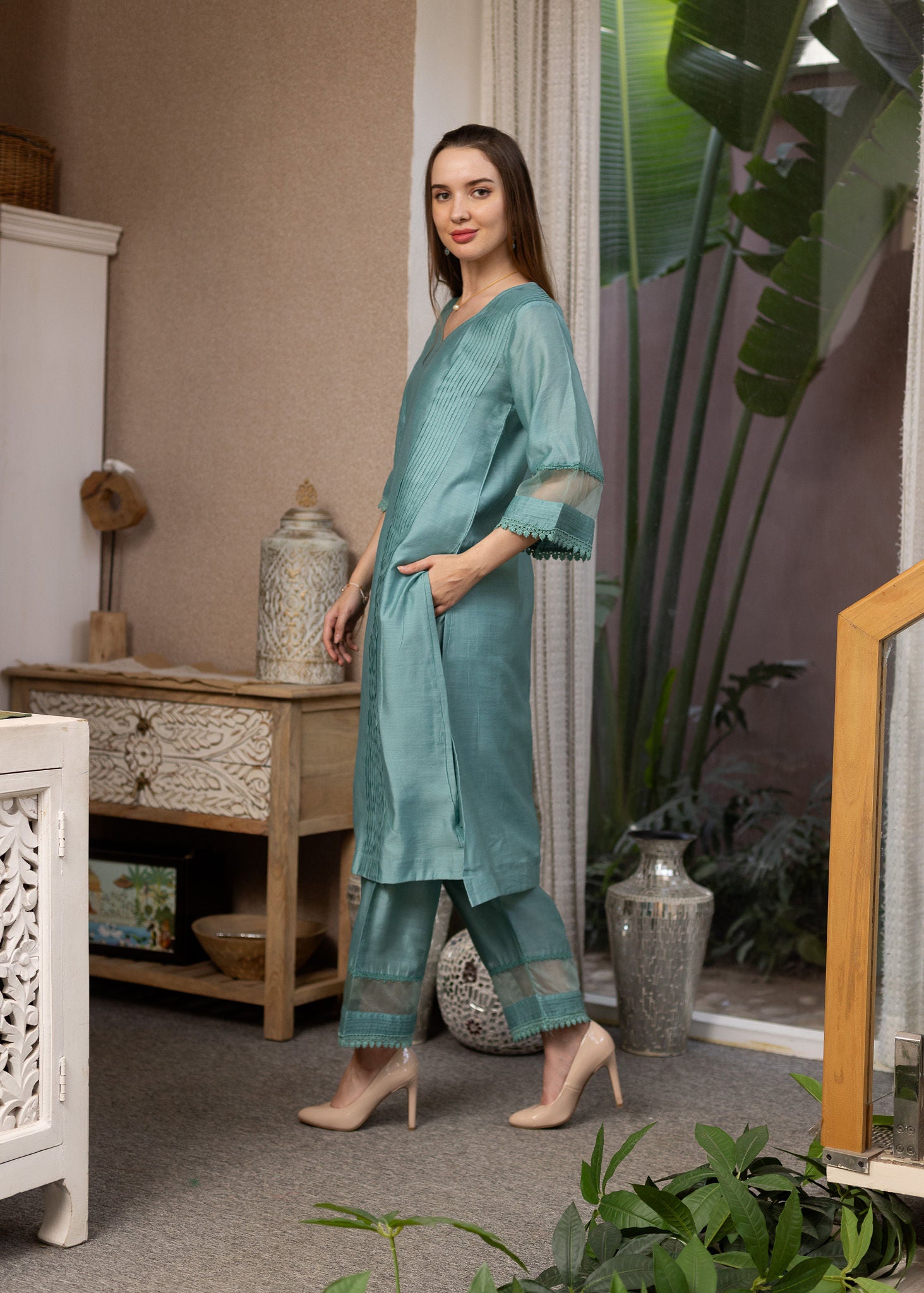 Mint Green Chanderi Suit set