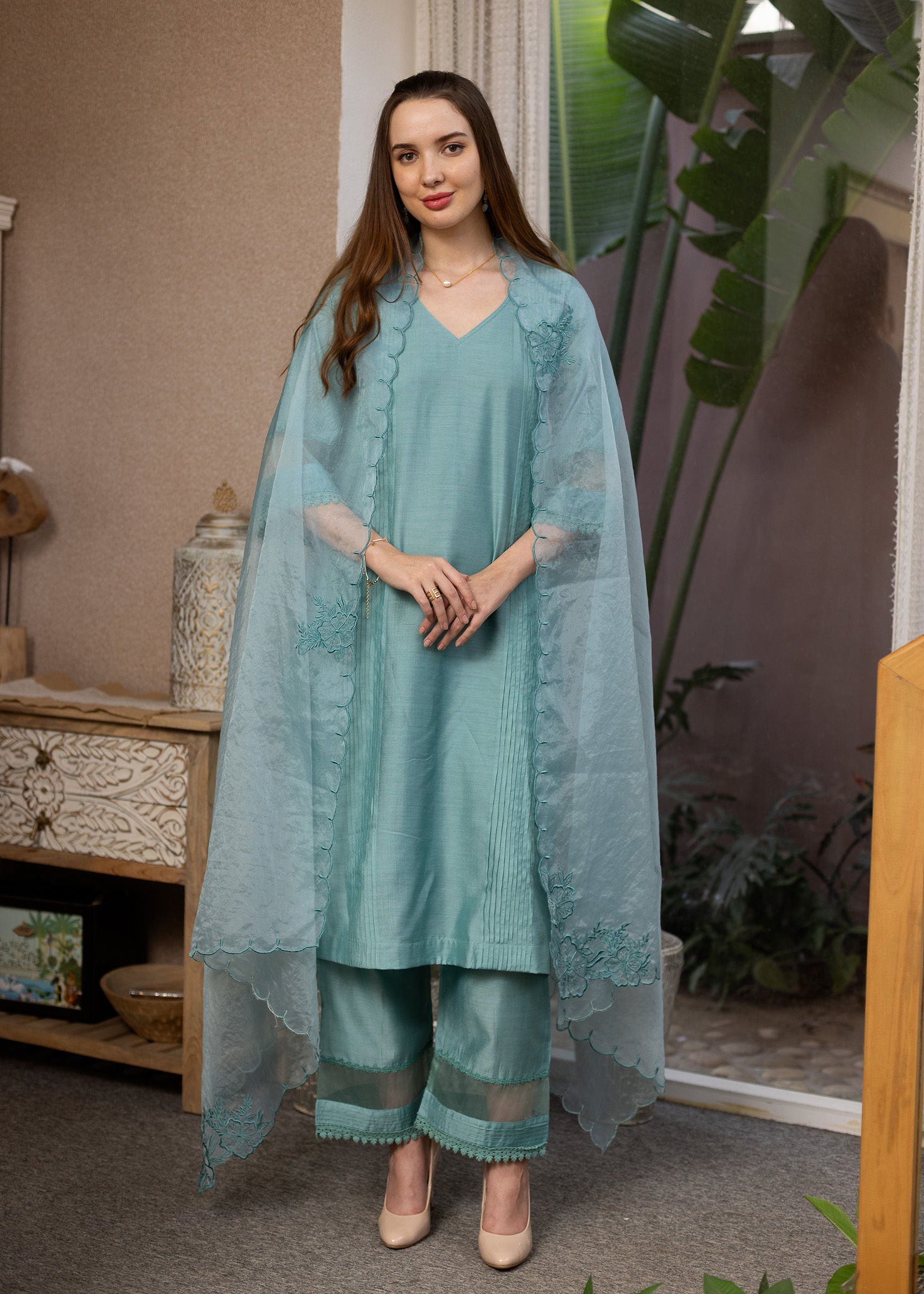 Mint Green Chanderi Suit set
