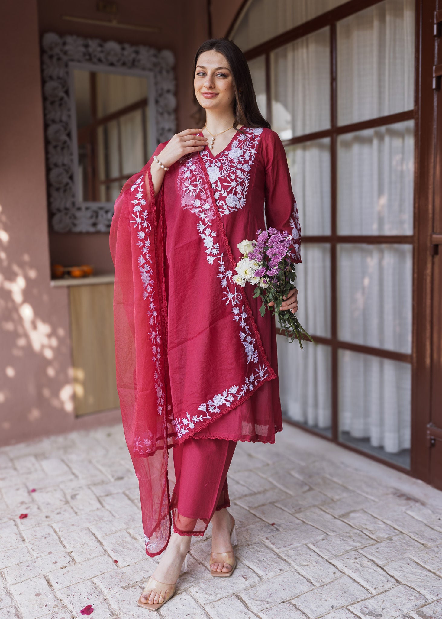 Maroon Mul Chanderi Suit Set