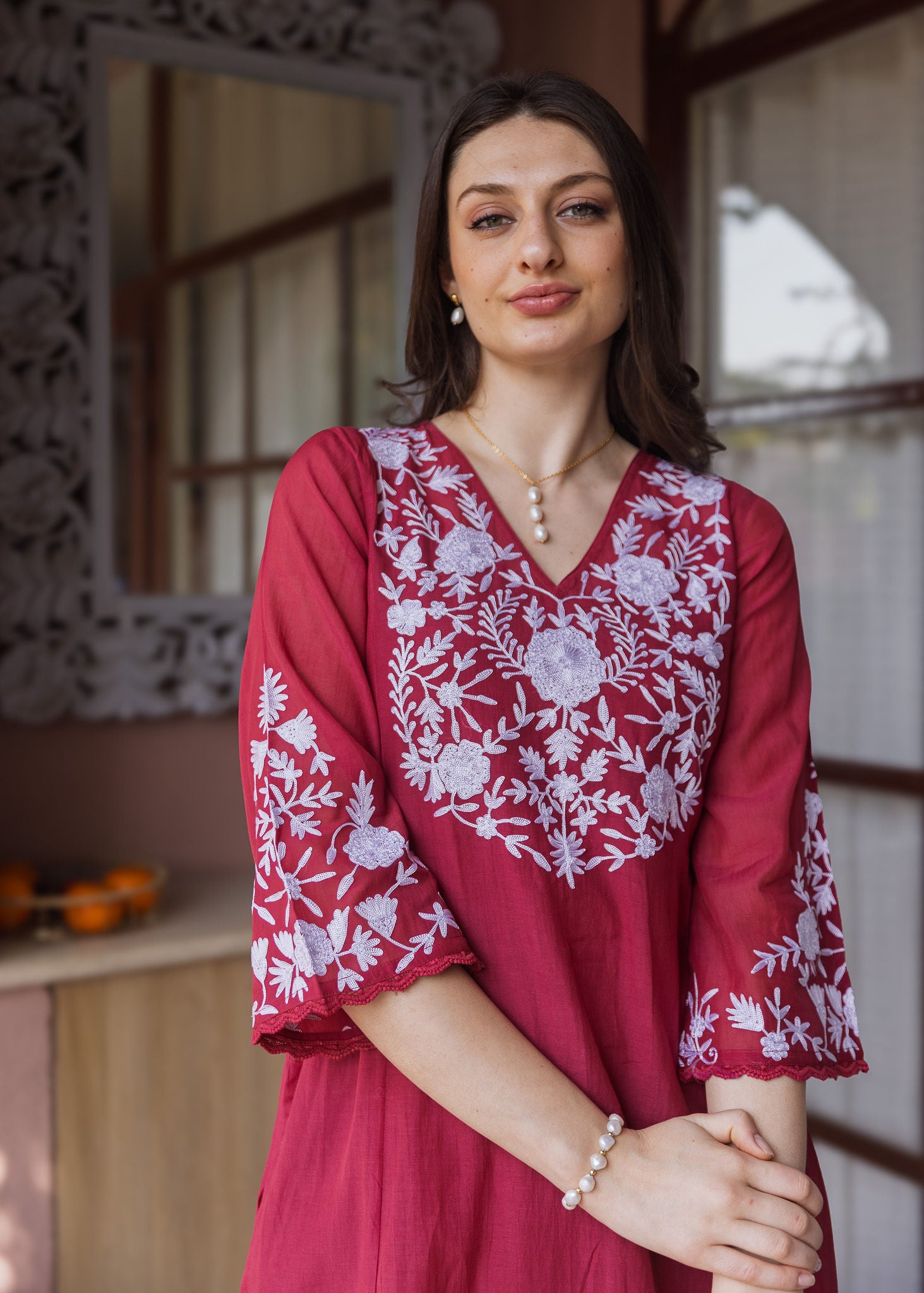 Maroon Mul Chanderi Suit Set