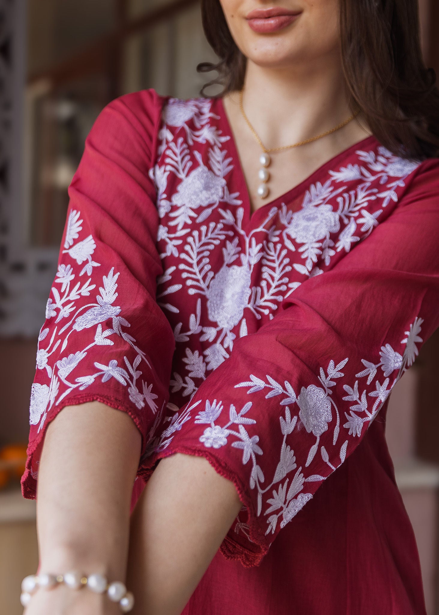 Maroon Mul Chanderi Suit Set