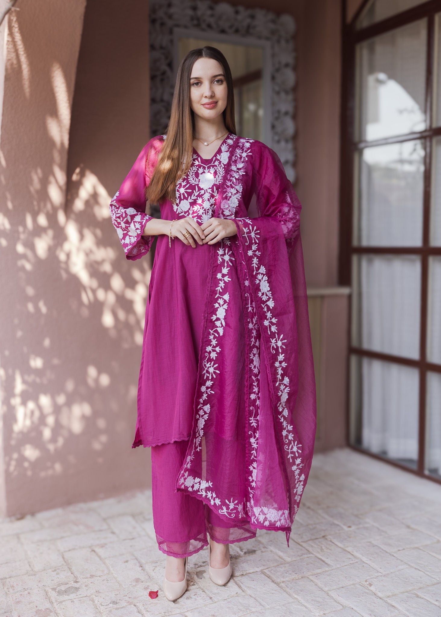 Magenta Mul Chanderi Suit Set