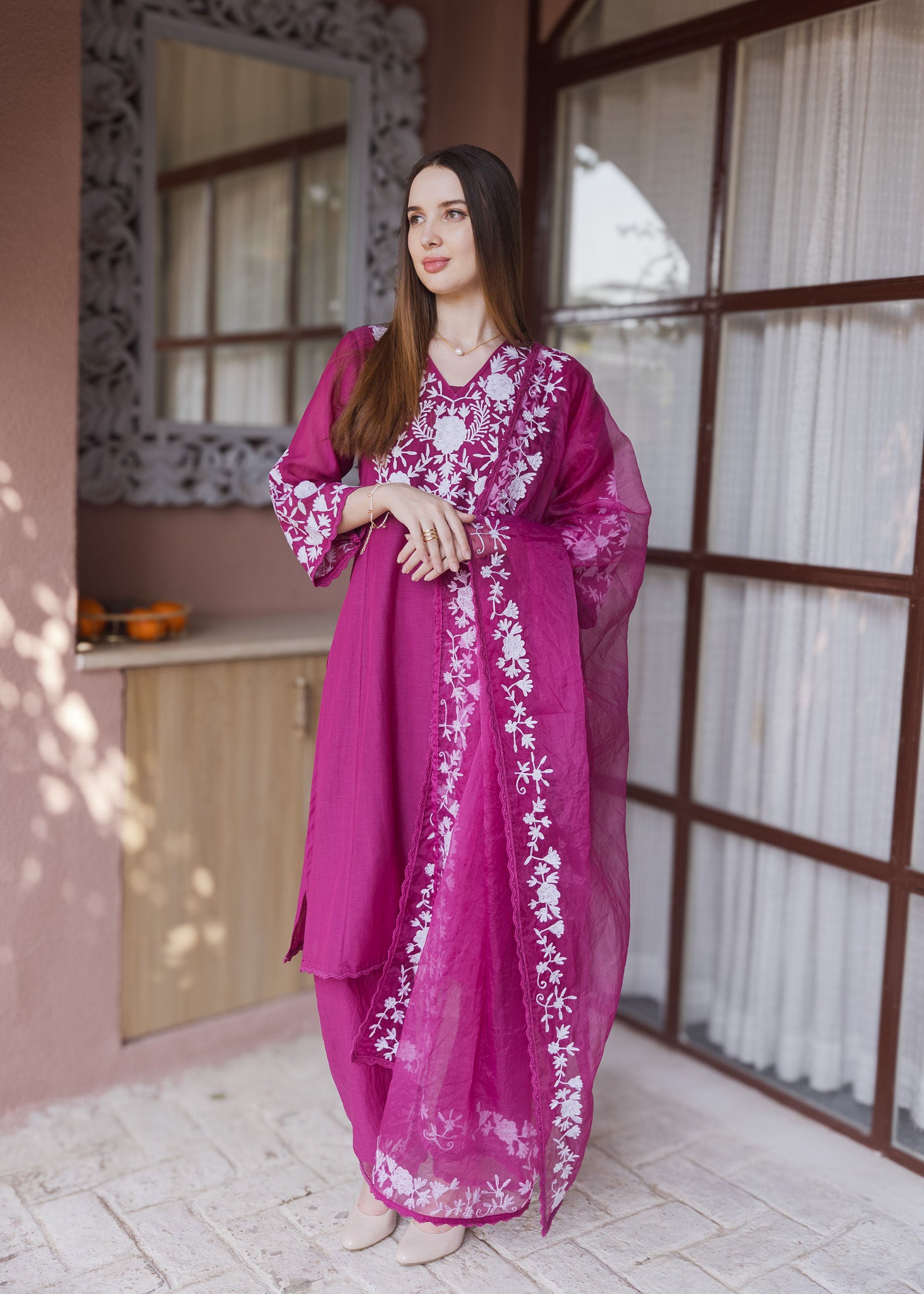 Magenta Mul Chanderi Suit Set