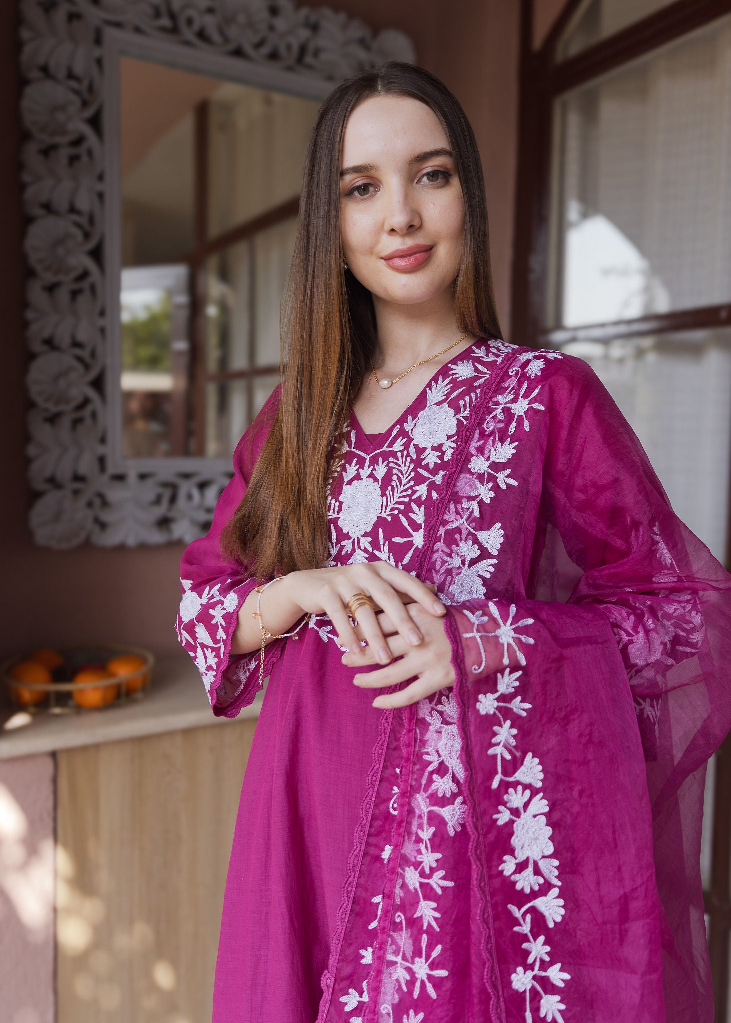 Magenta Mul Chanderi Suit Set