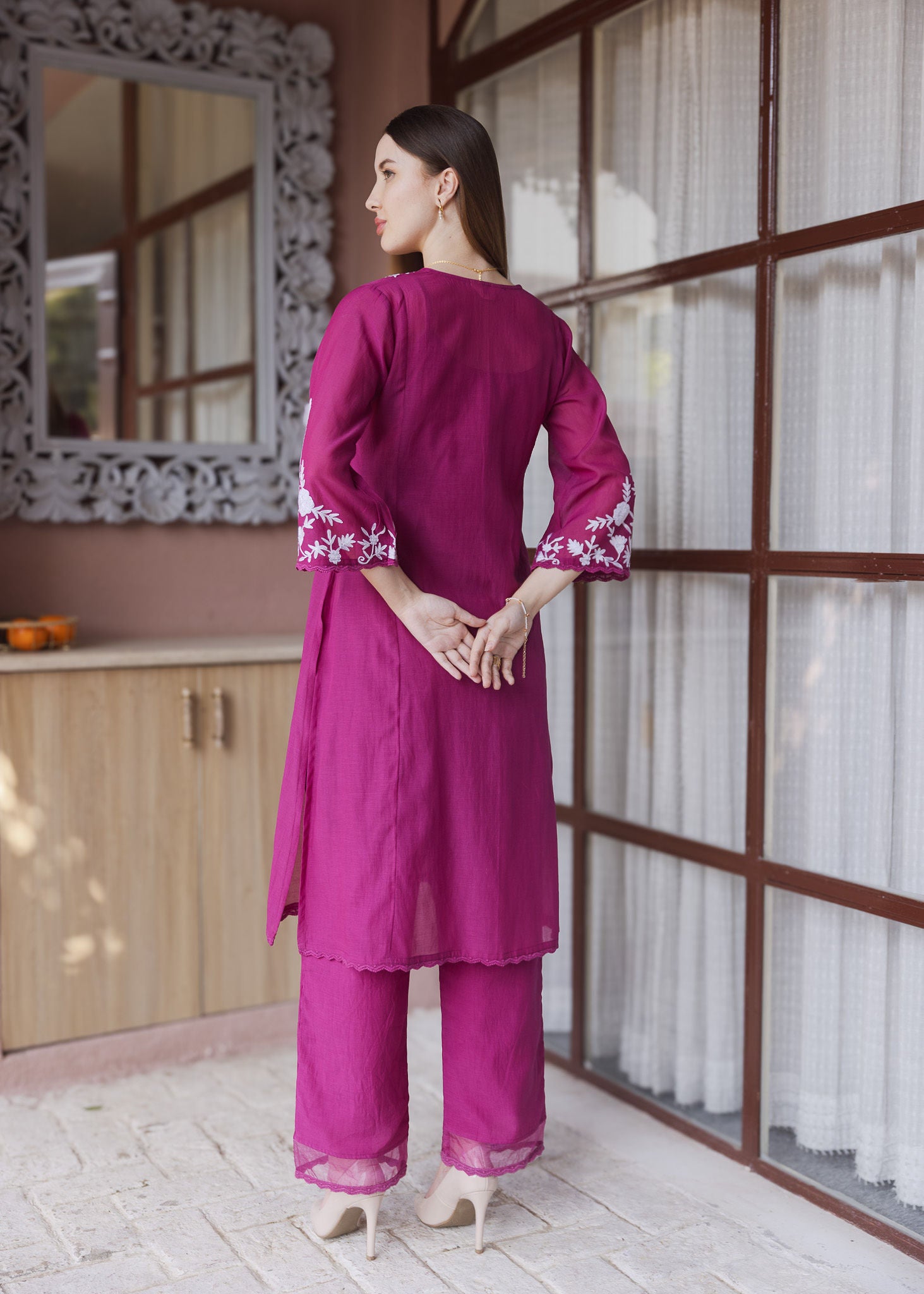 Magenta Mul Chanderi Suit Set