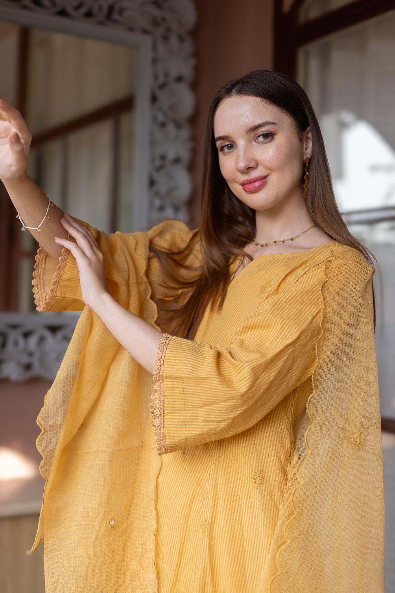 Mustard yellow Silly Cottan 3 Kali Suit Set