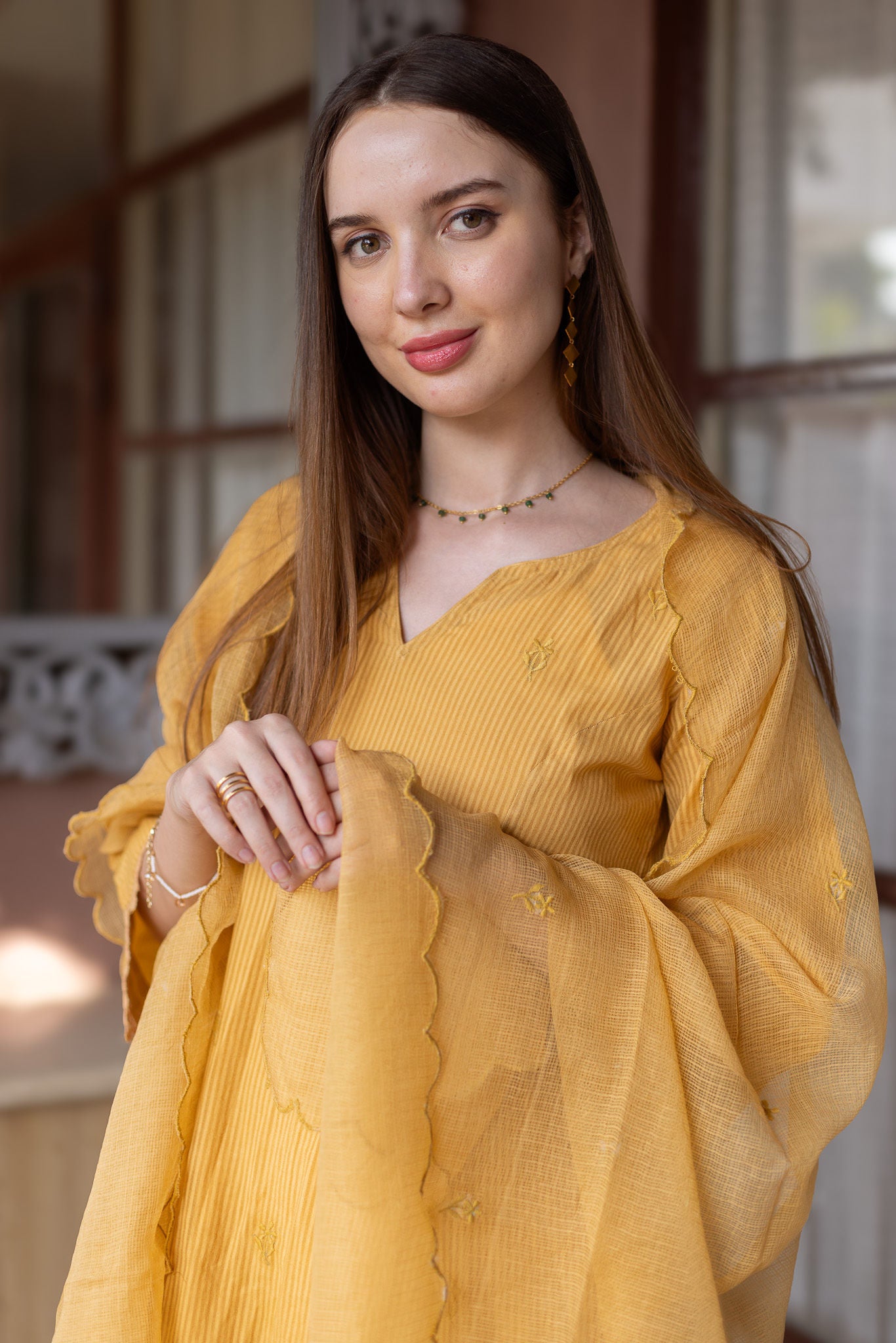 Mustard yellow Silly Cottan 3 Kali Suit Set