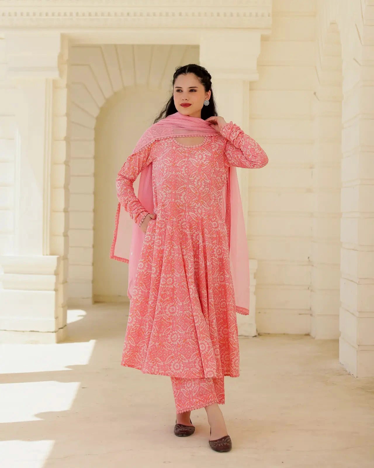 Blush Rose Pink Handblock Cotton Suit Set with Kota Doria Dupatta - AS-TTME-38 (1)