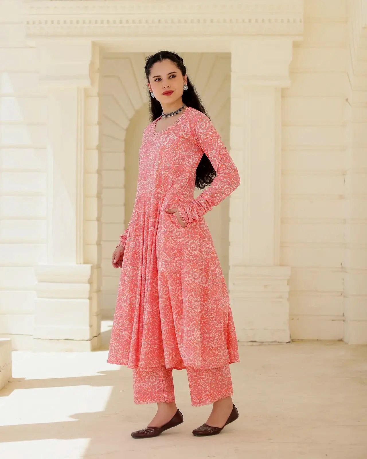 Blush Rose Pink Handblock Cotton Suit Set with Kota Doria Dupatta - AS-TTME-38 (2)