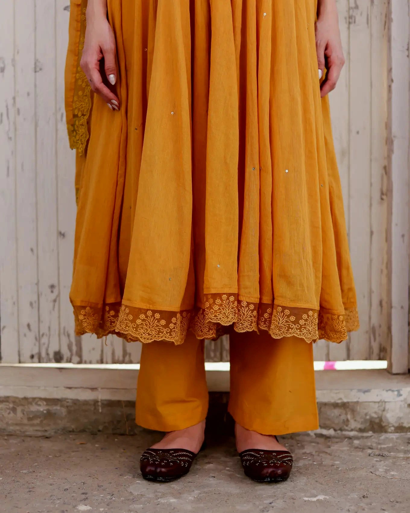 Amaltaas Golden Mustard Cotton Mulmul Anarkali Suit Set with mulmul Dupatta - AS-TTME-8 (1)