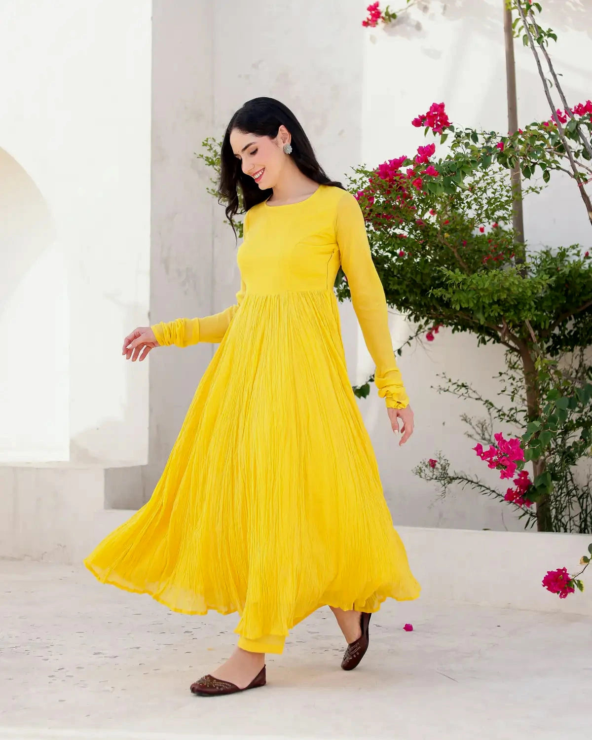 Abeer Yellow Cotton Mulmul Anarkali Dress with Taari Embroidered Dupatta - AS-TTME-4 (3)