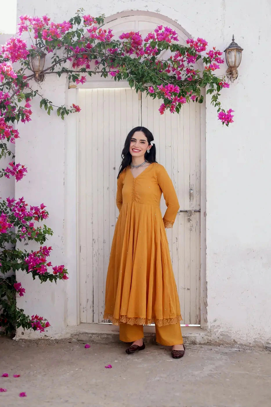 Amaltaas Golden Mustard Cotton Mulmul Anarkali Suit Set with mulmul Dupatta - AS-TTME-8 (4)