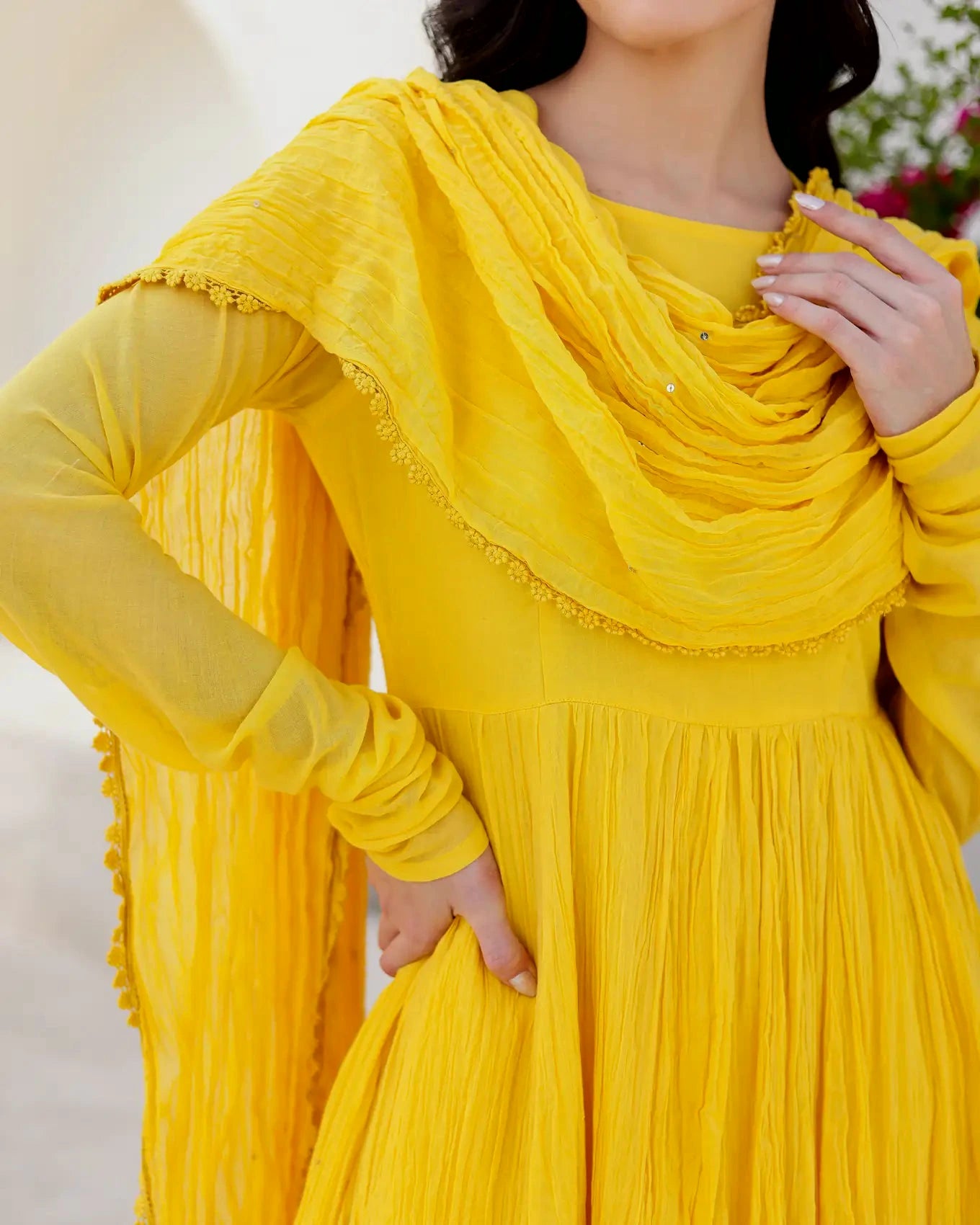Abeer Yellow Cotton Mulmul Anarkali Dress with Taari Embroidered Dupatta - AS-TTME-4 (7)