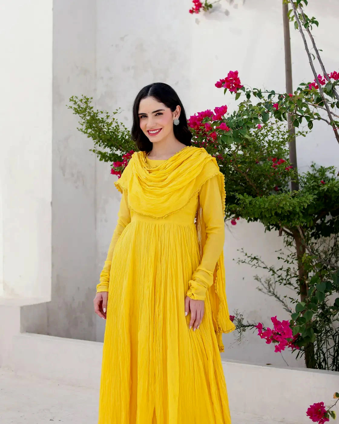 Abeer Yellow Cotton Mulmul Anarkali Dress with Taari Embroidered Dupatta - AS-TTME-4 (8)