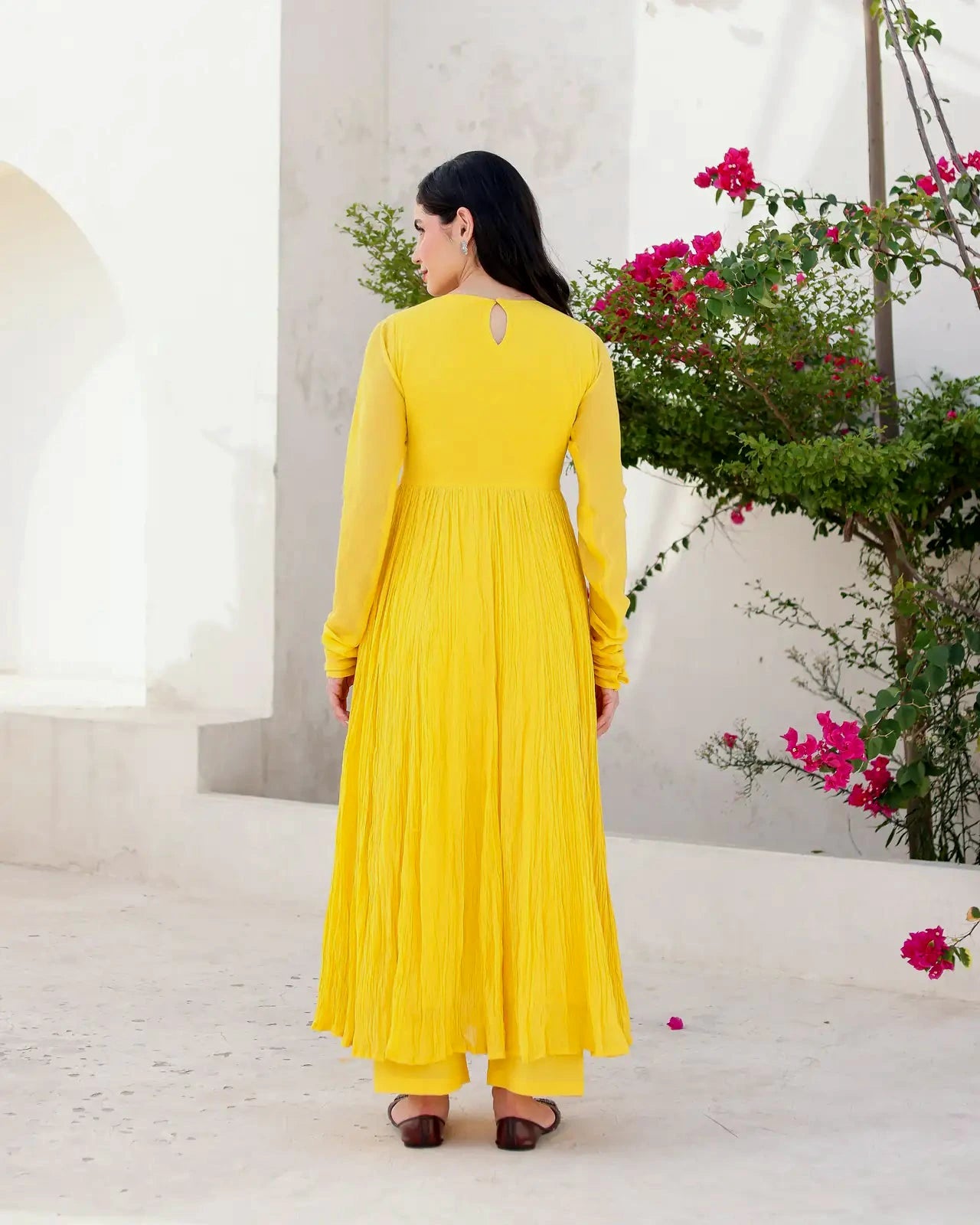 Abeer Yellow Cotton Mulmul Anarkali Dress with Taari Embroidered Dupatta - AS-TTME-4 (2)